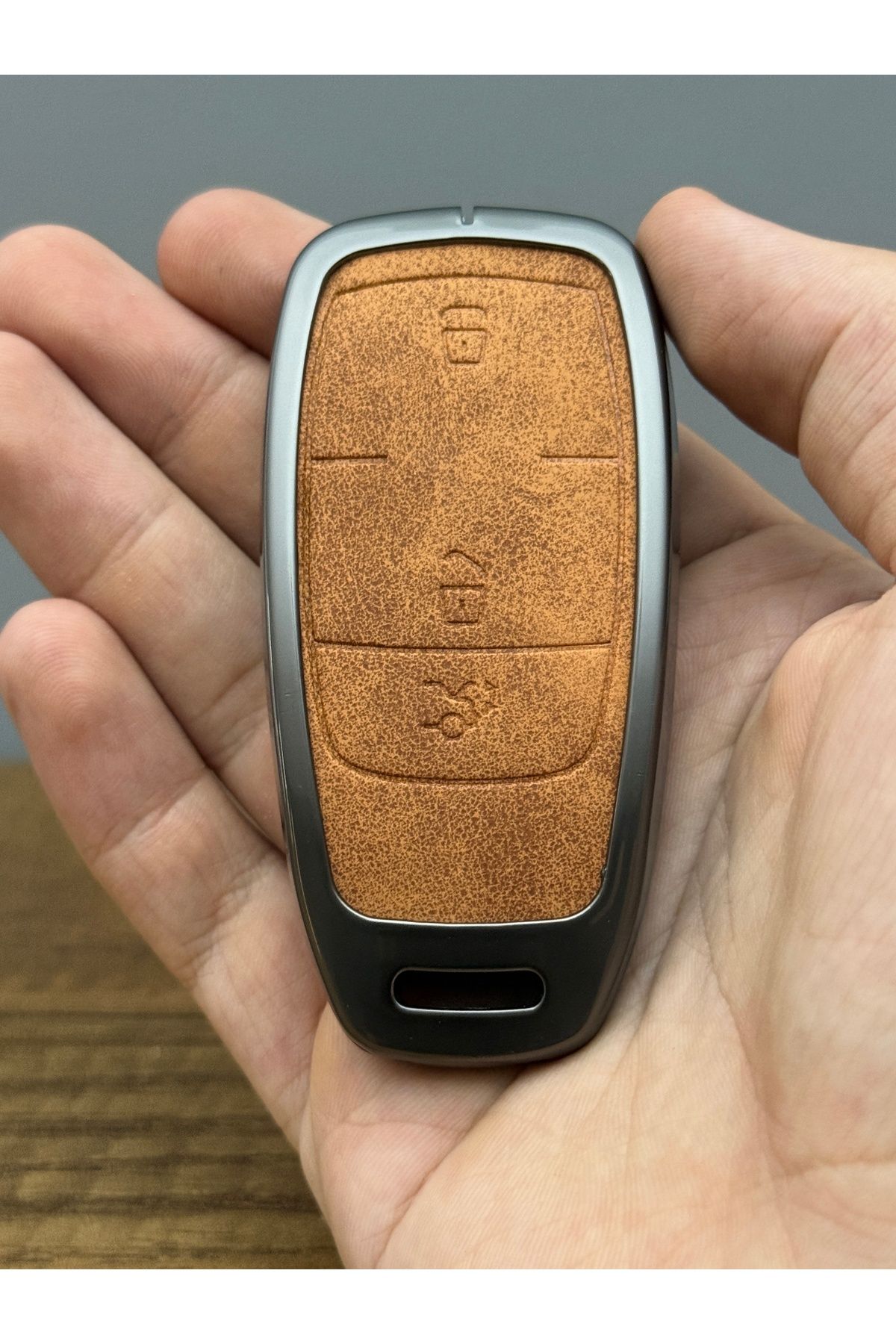Mavi Keys Mercedes C, E, S, G Class AMG Smart Uyumlu 3 Düğmeli Deri Metal Anahtar Koruma Kılıfı Kahverengi