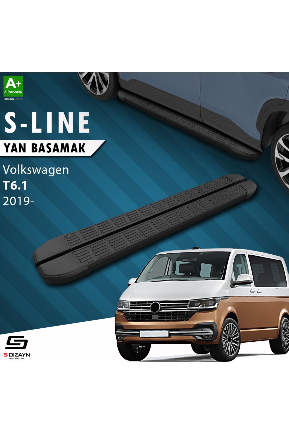Life Tuning S-Dizayn VW Transporter T6.1 Uzun Şase S-Line Siyah Yan Basamak 253 Cm 2019-2025 A+ Kalite