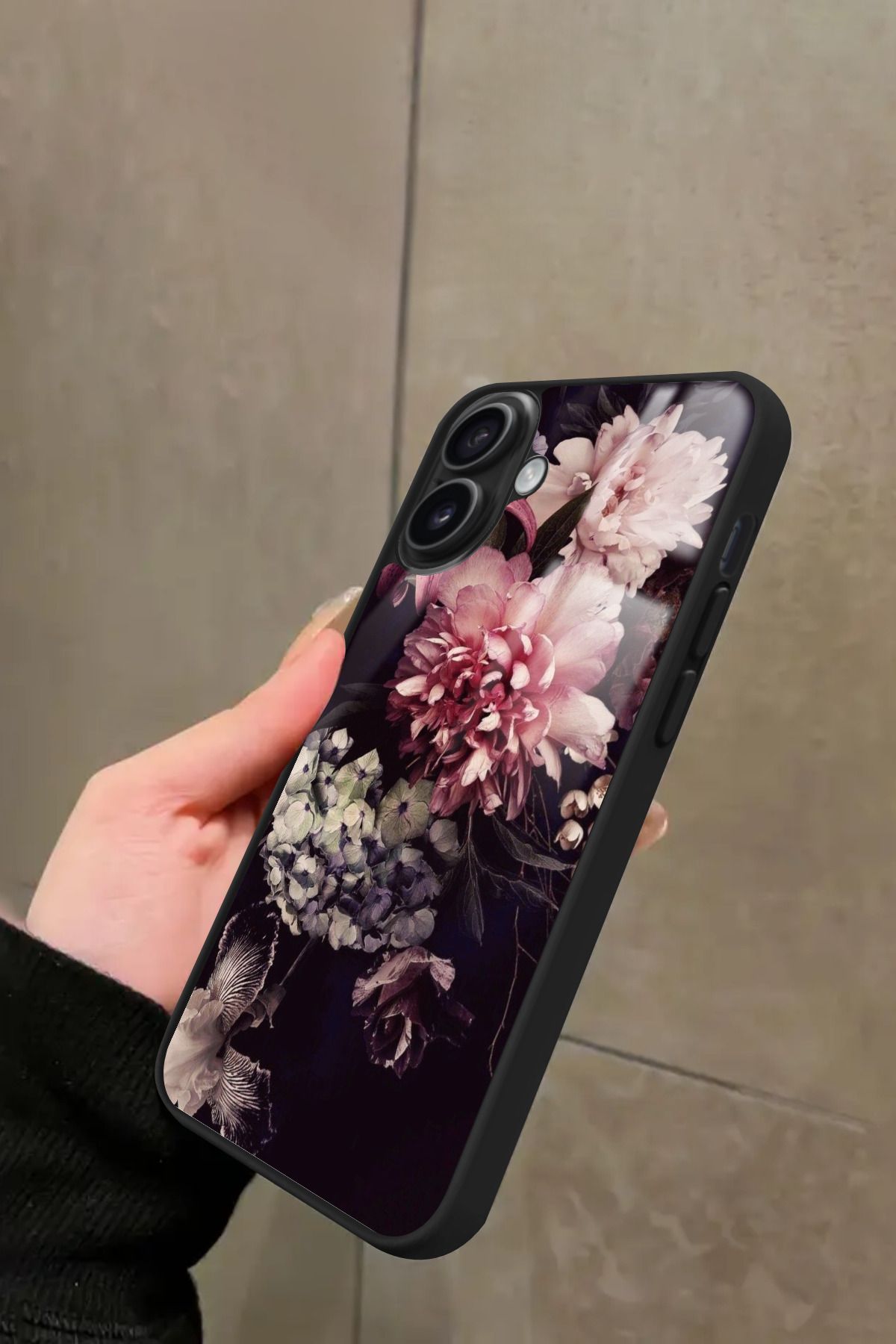 Snacase iPhone 16 Plus Uyumlu Pembe Çiçek Tasarımlı Glossy Premium Kılıf
