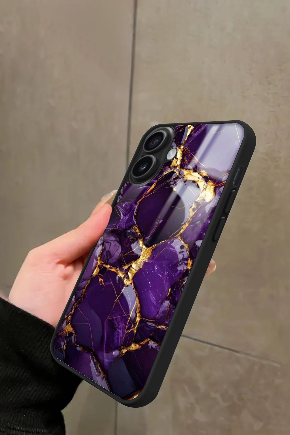 Snacase iPhone 16 Plus Uyumlu Mor Mermer Tasarımlı Glossy Premium Kılıf