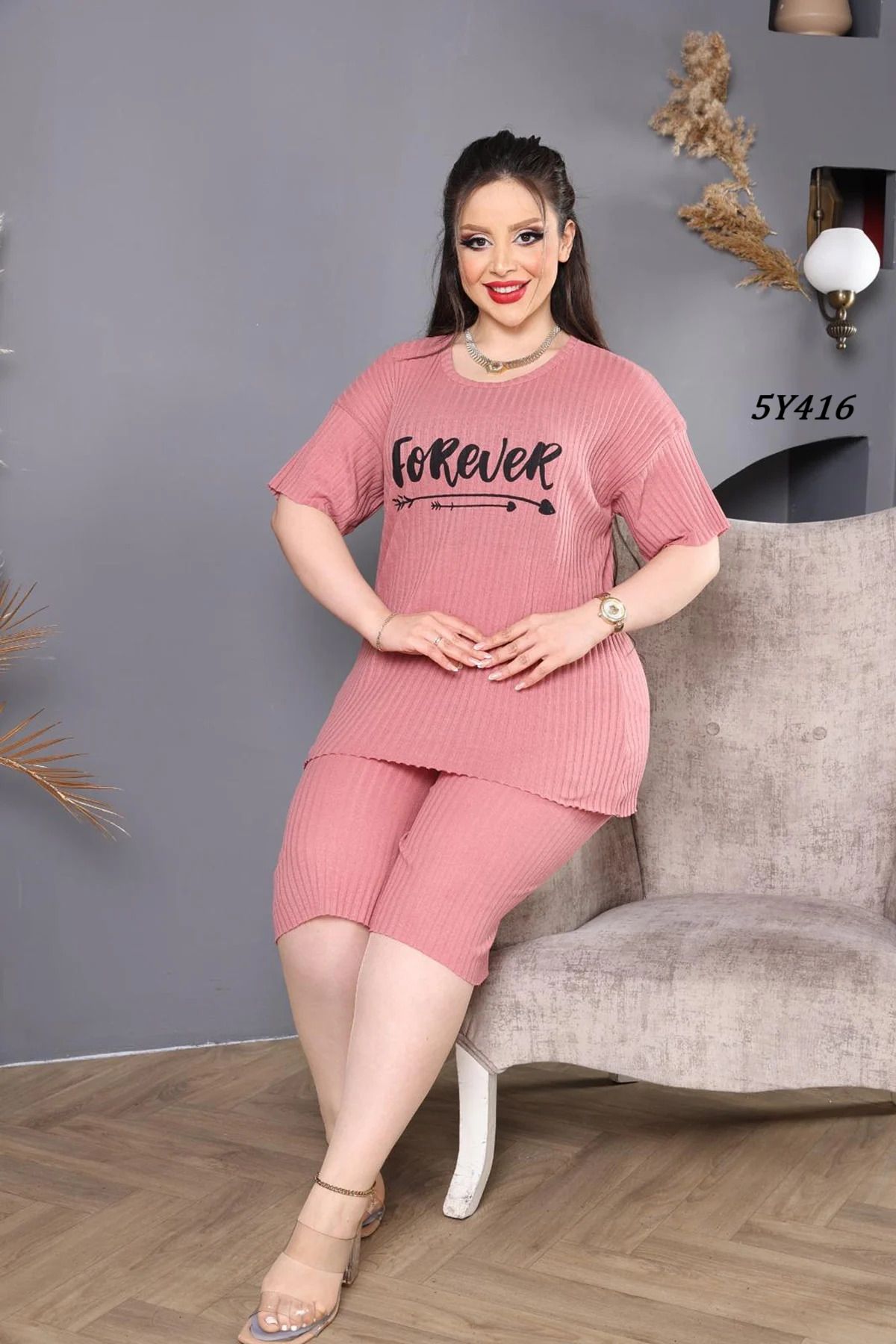 Remon Büyük Beden Kapri Pijama Takımı 5Y416