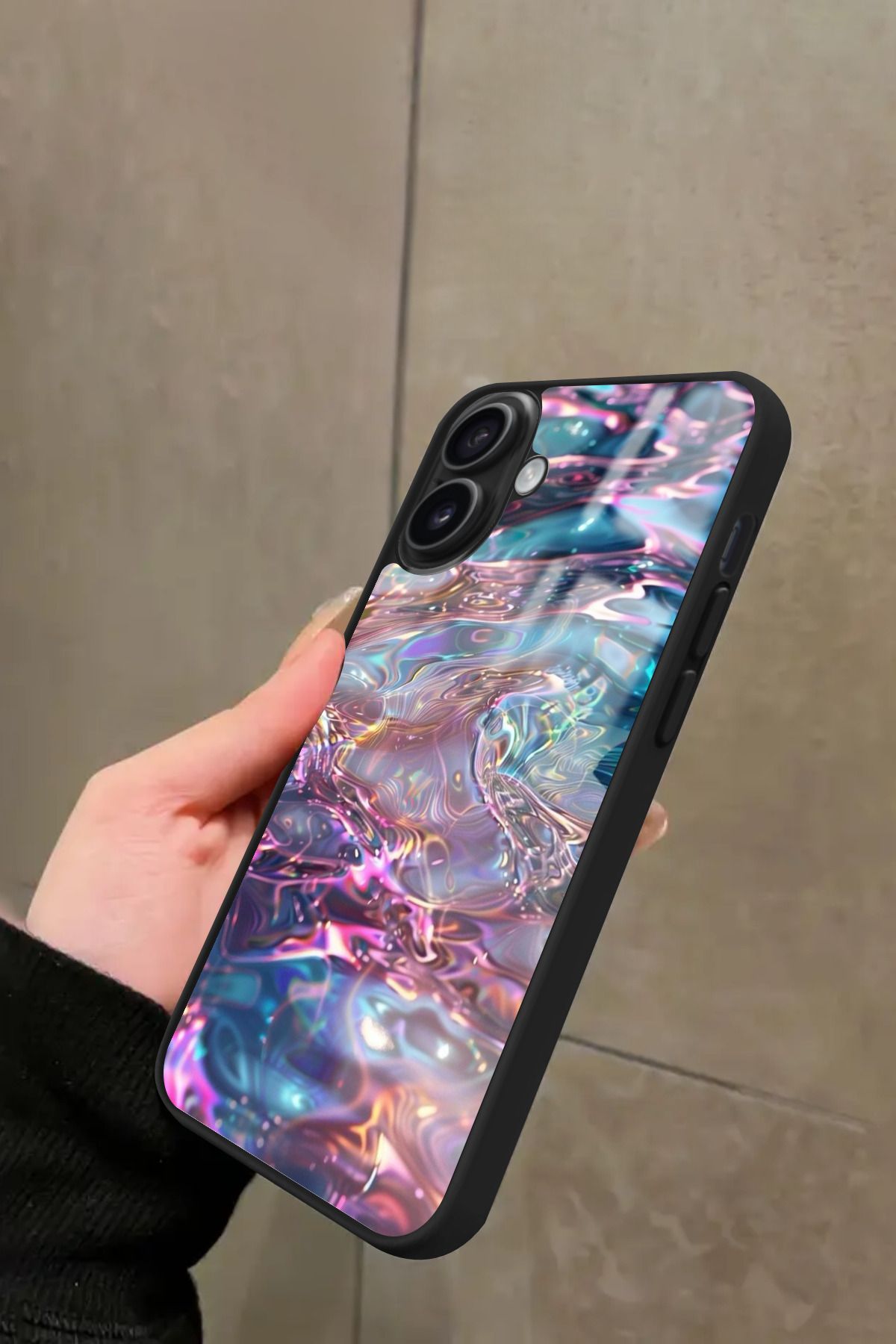 Snacase iPhone 16 Uyumlu Simli Dalga Tasarımlı Glossy Premium Kılıf