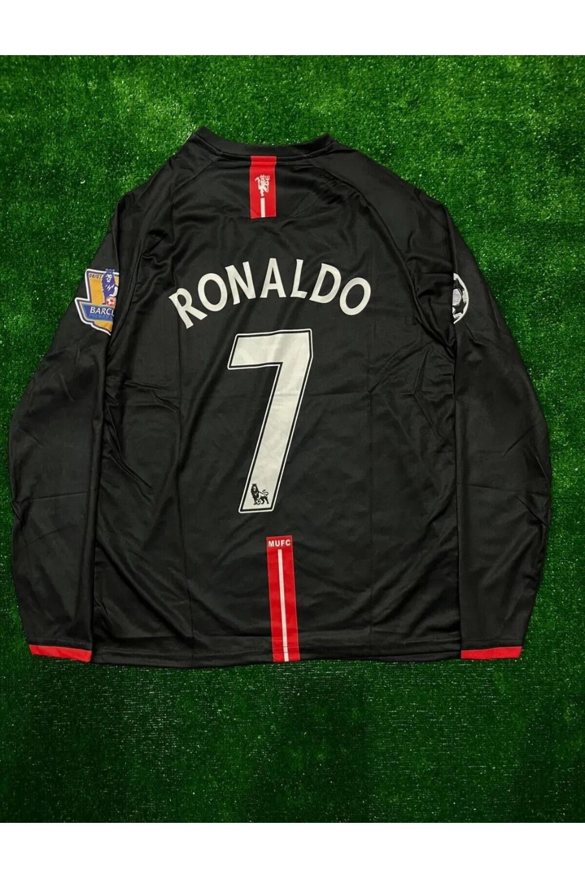 BARBITOS M.united Ronaldo 2008 deplasman şampiyonlar ligi logolu uzun kol forması- siyah10JG