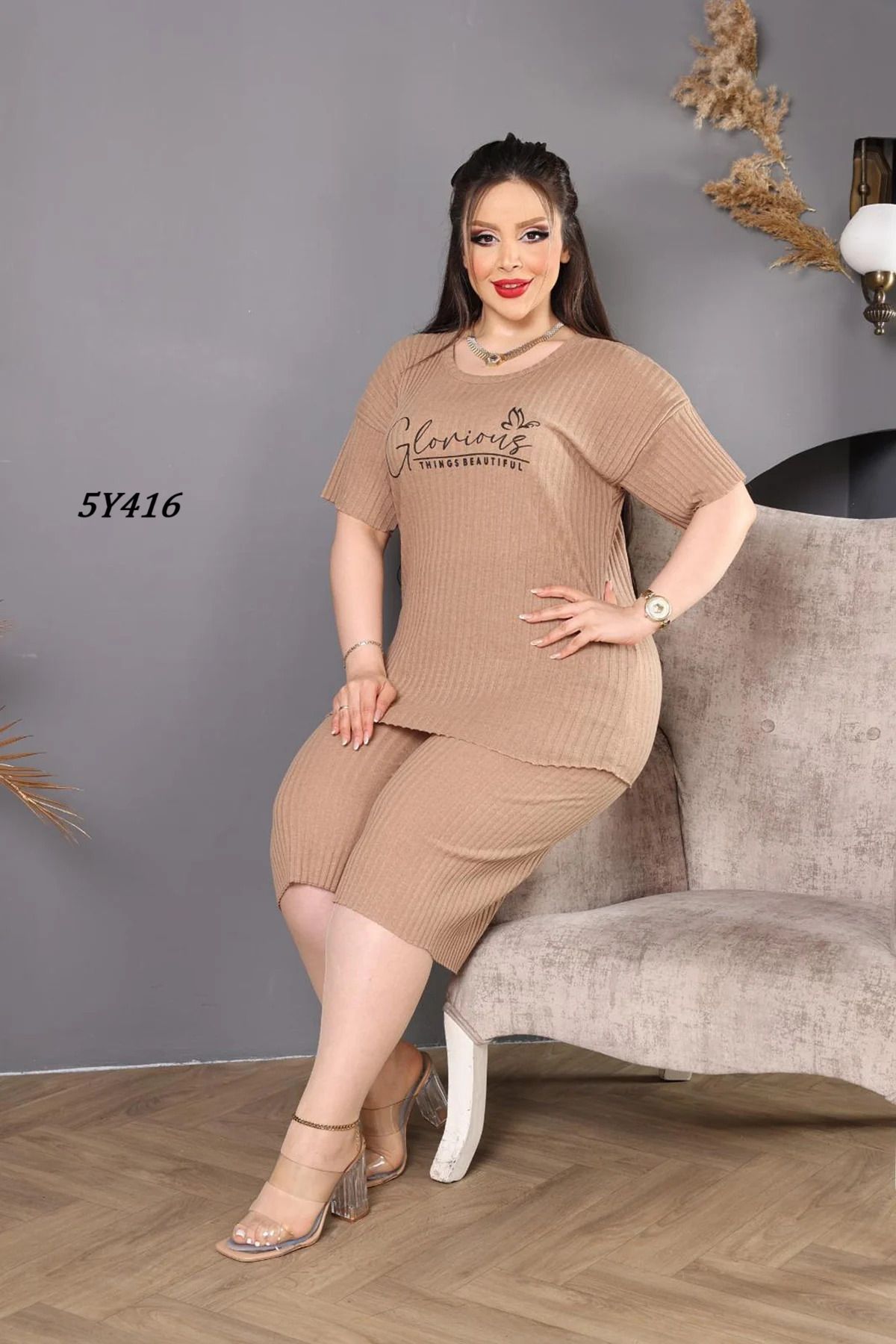 Remon Büyük Beden Kapri Pijama Takımı 5Y416