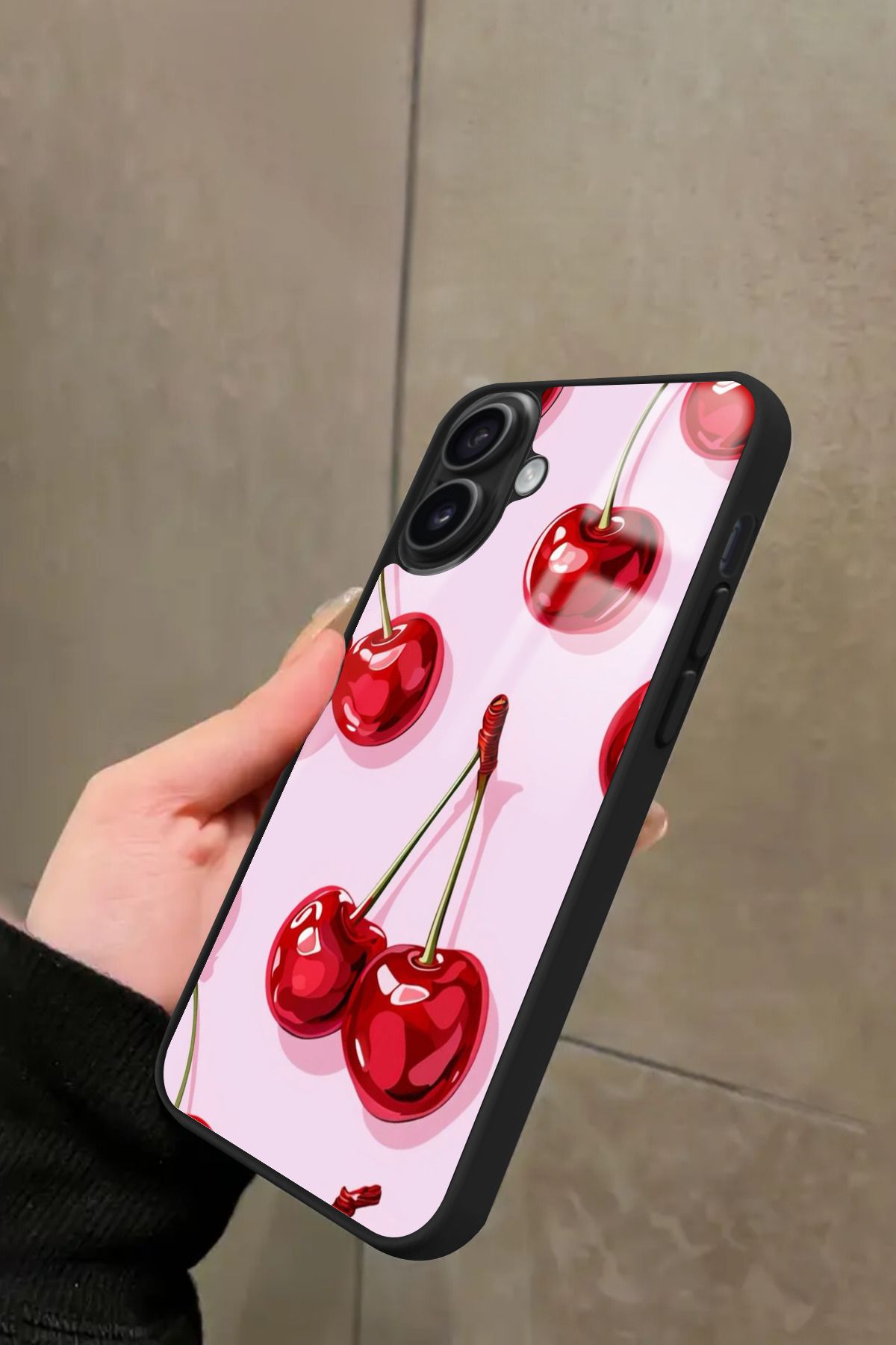 Snacase iPhone 16 Uyumlu Kiraz Tasarımlı Glossy Premium Kılıf