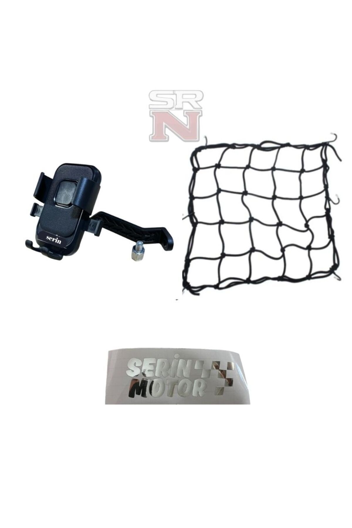 GMS Motosiklet Kask Filesi Siyah + Telefon Tutucu Ayna Bağlantılı Set SRNMOTOR