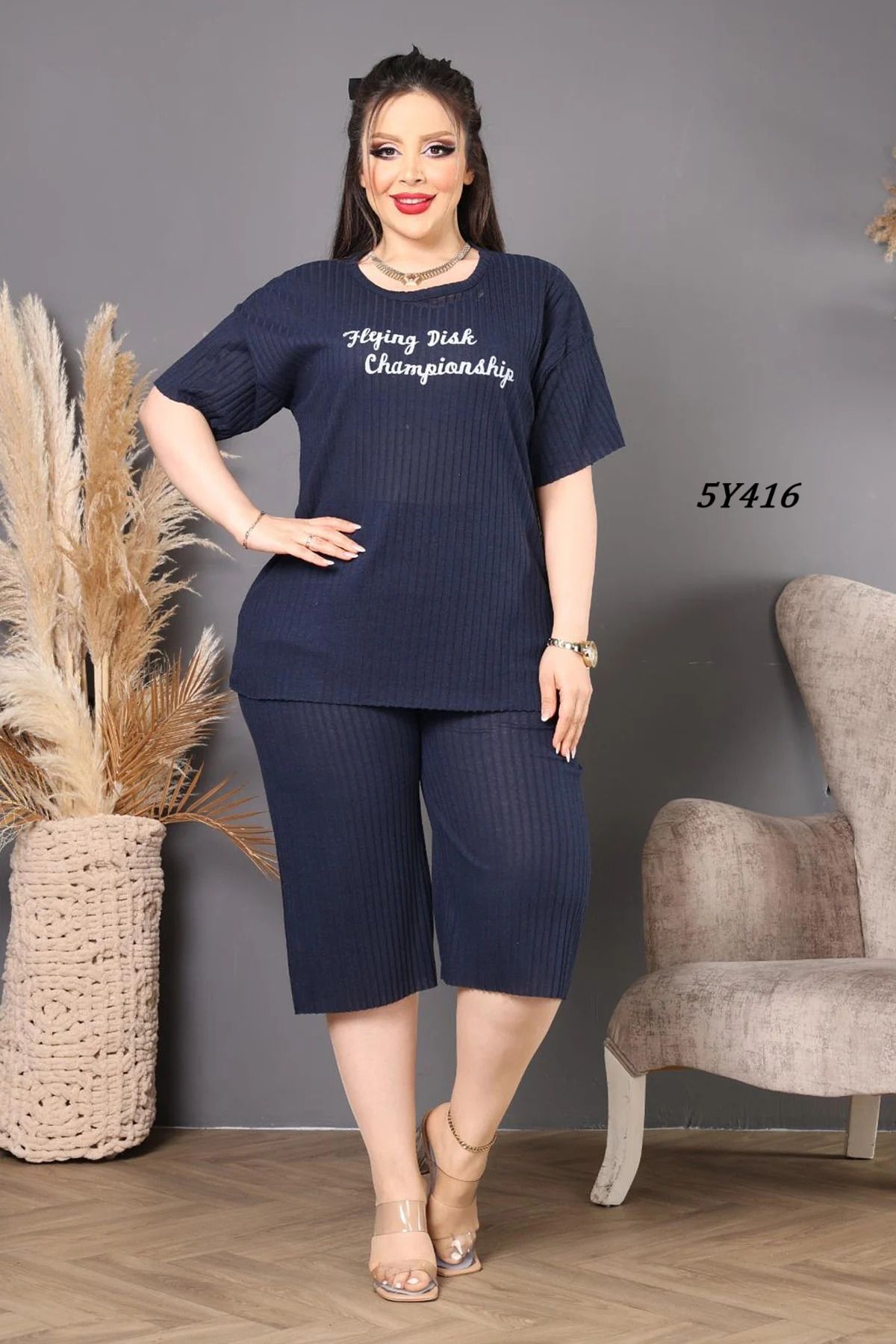 Remon Büyük Beden Kapri Pijama Takımı 5Y416