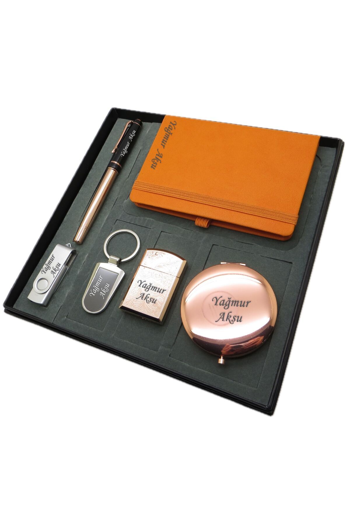 Signator ® Bronz | İsme Özel Set - 32 Gb. Usb Bellek + Çakmak + Not defteri + Anahtarlık + Kalem ve