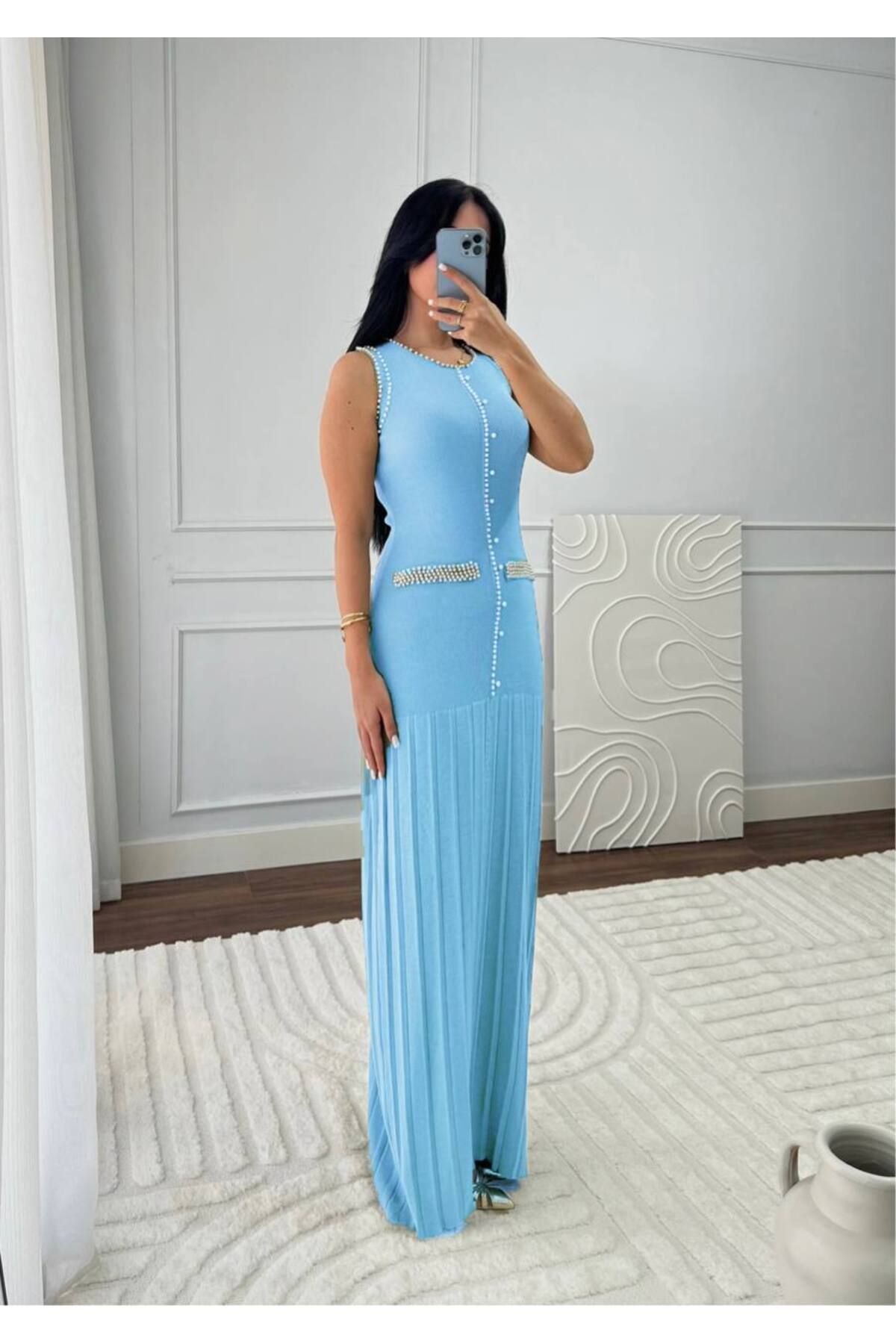 Abalı Yeni sezon triko taşlı yazlık elbise(modal iplik) Jar Almajboir model Z-RA model