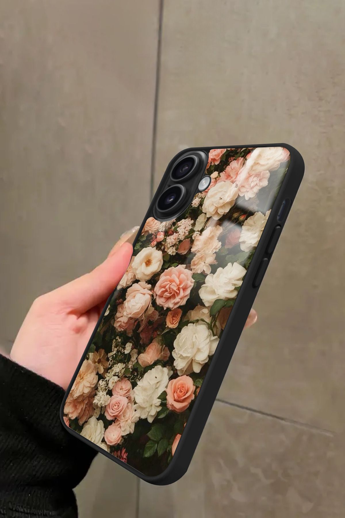 Snacase iPhone 16 Uyumlu Pembe Çiçek Tasarımlı Glossy Premium Kılıf