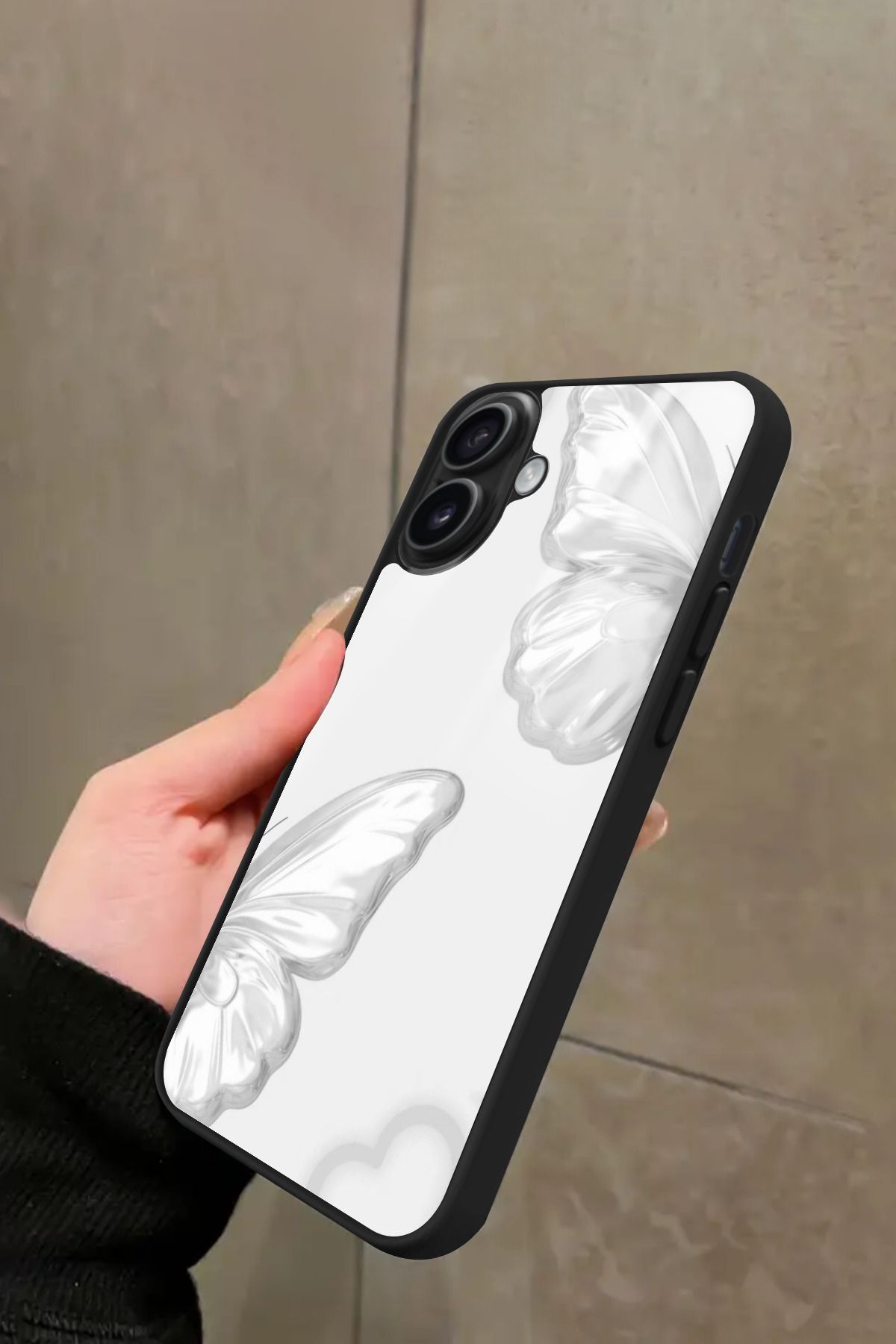 Snacase iPhone 16 Plus Uyumlu Beyaz Kelebek Tasarımlı Glossy Premium Kılıf