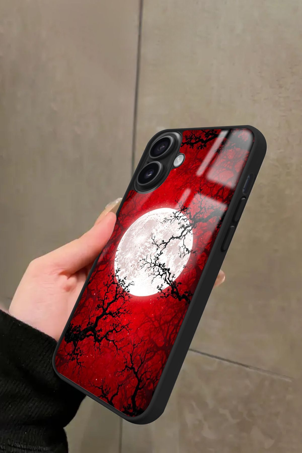 Snacase iPhone 16 Plus Uyumlu Van Gogh Kırmızı Ağaç Tablo Tasarımlı Glossy Premium Kılıf