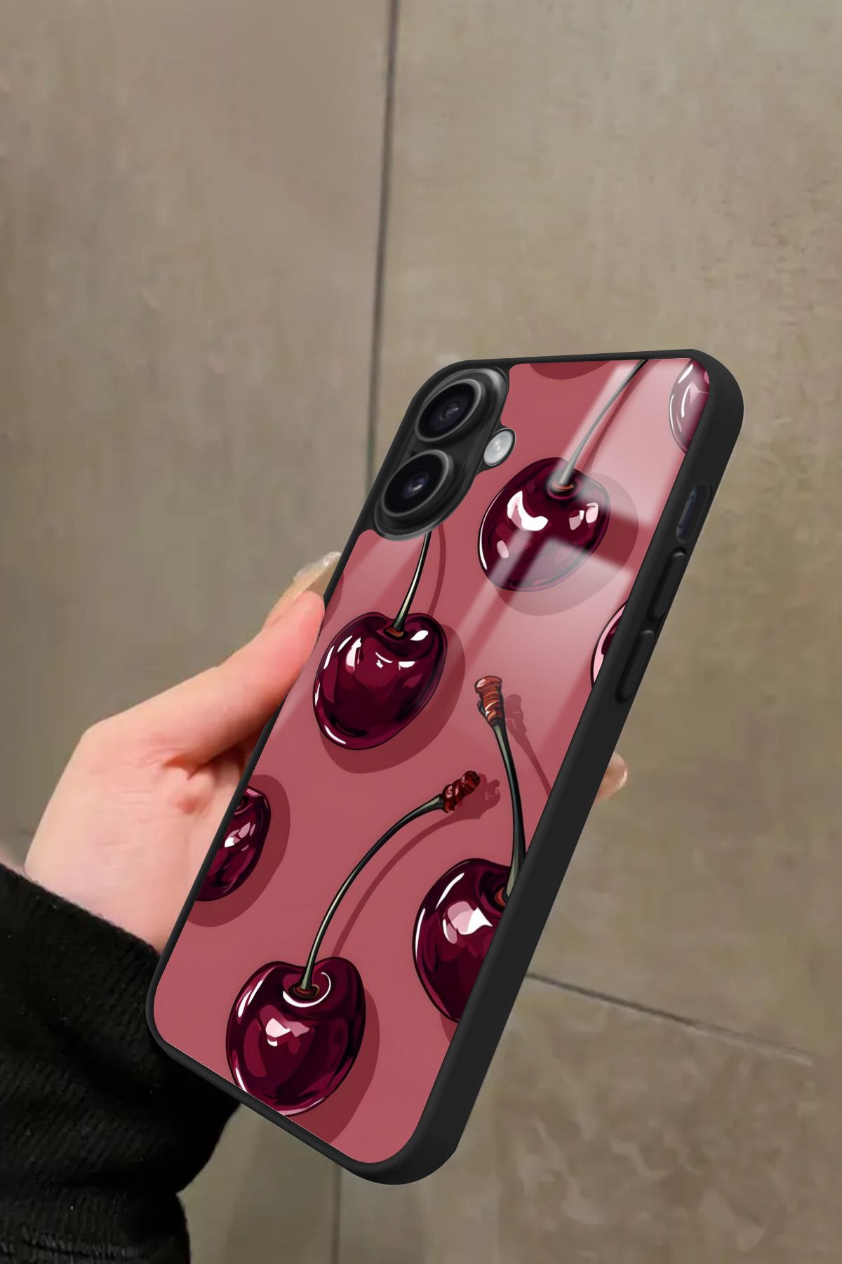 Snacase iPhone 16 Plus Uyumlu Kiraz Tasarımlı Glossy Premium Kılıf