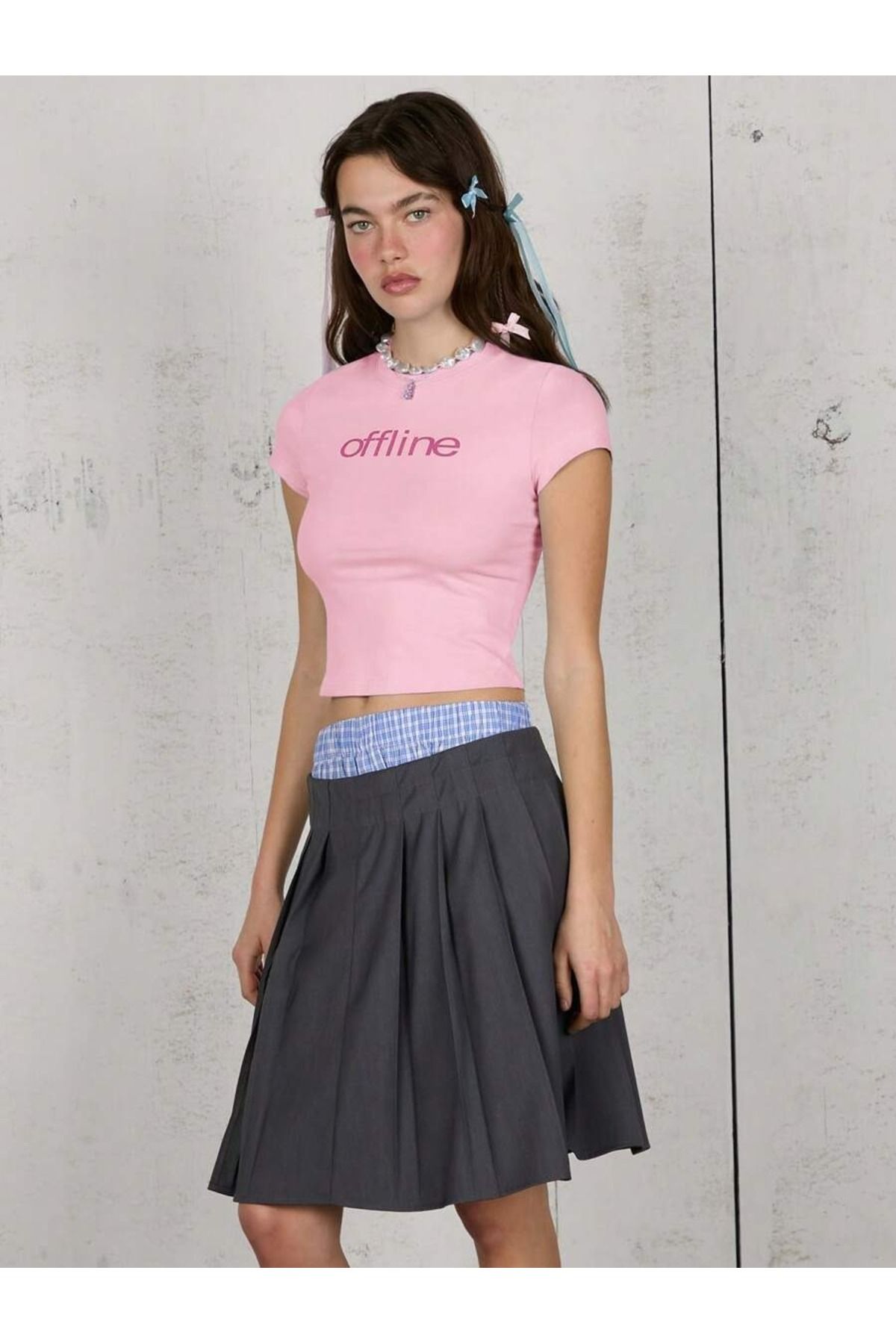 OVER HEAD Kadın Y2K Offline Baskılı Bayb Tee Crop