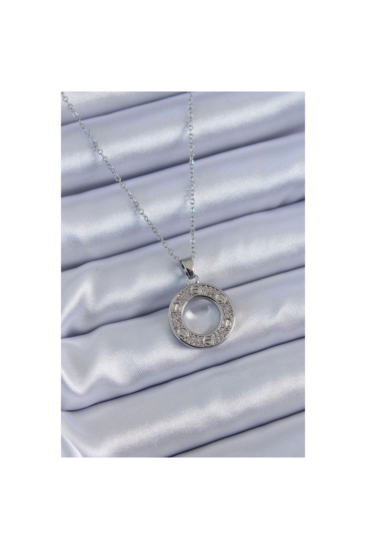 Narnuga 316L Çelik Gümüş Renk Zirkon Taşlı Cartier Model Kadın Kolye - TJ-BKO7620