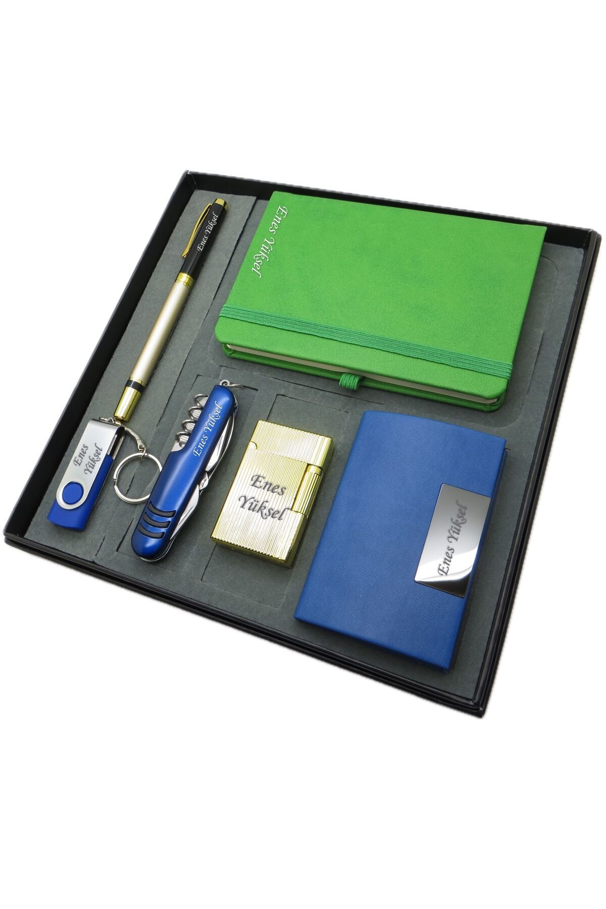 Signator ® Mentha | İsme Özel Set - 32 Gb. Usb Bellek + Çakmak + Not defteri + Çakı + Kalem ve Kart