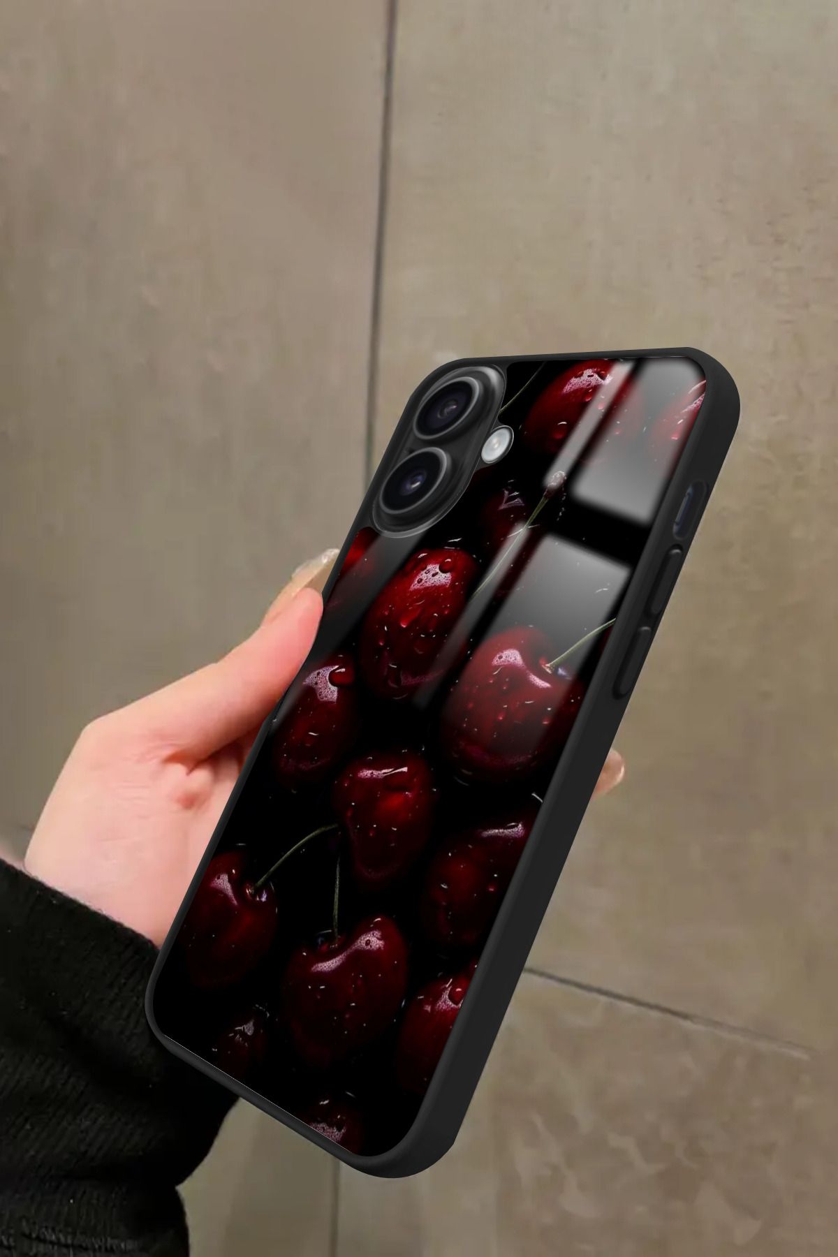 Snacase iPhone 16 Plus Uyumlu Kiraz Tasarımlı Glossy Premium Kılıf