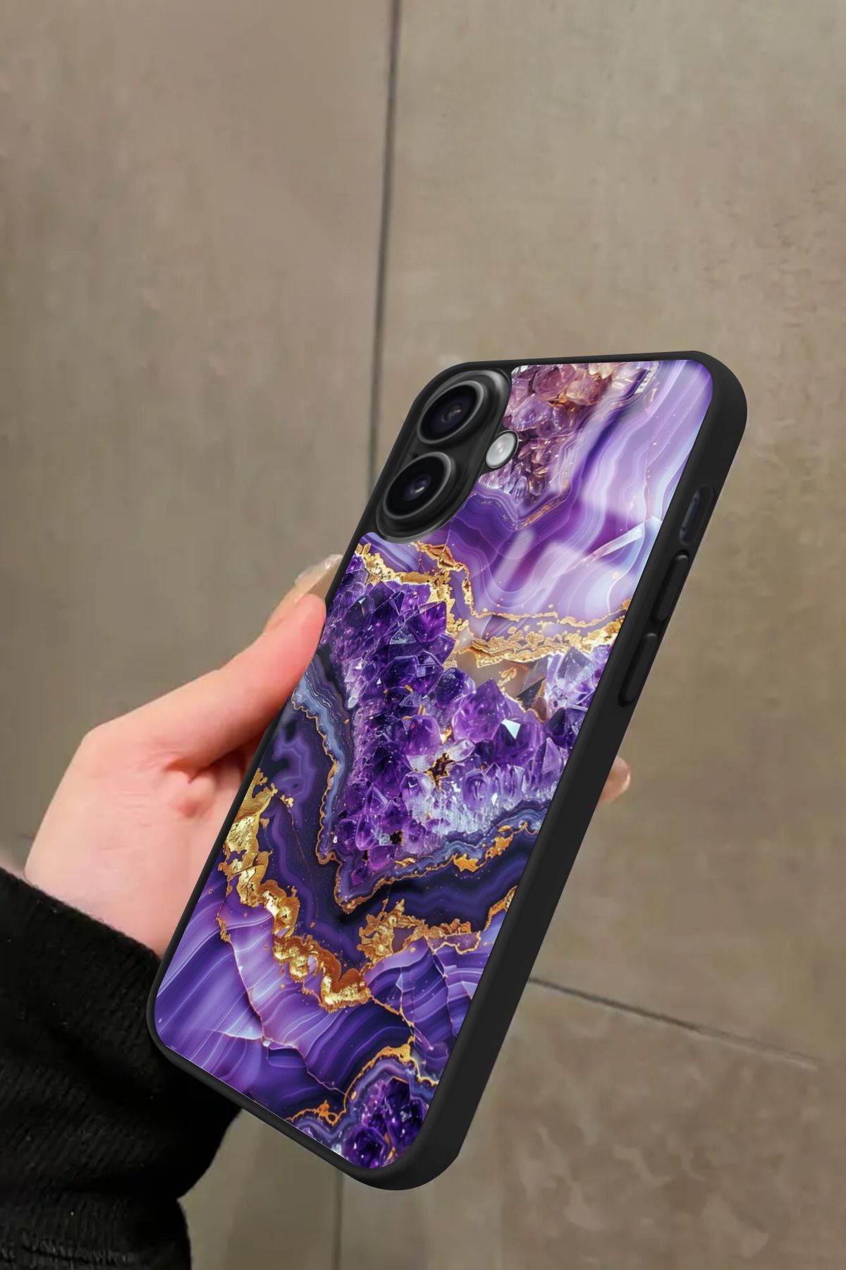 Snacase iPhone 16 Uyumlu Mor Mermer Tasarımlı Glossy Premium Kılıf