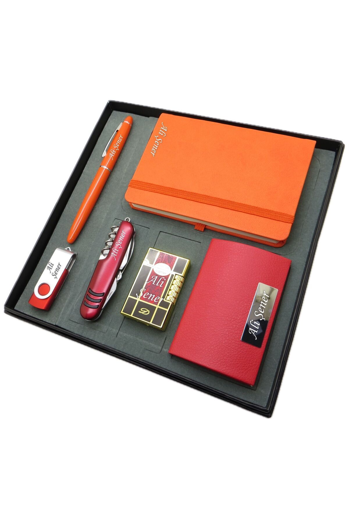 Signator ® Volcan | İsme Özel Set - 32 Gb. Usb Bellek + Çakmak + Not Defteri + Fonksiyonlu Çakı + K