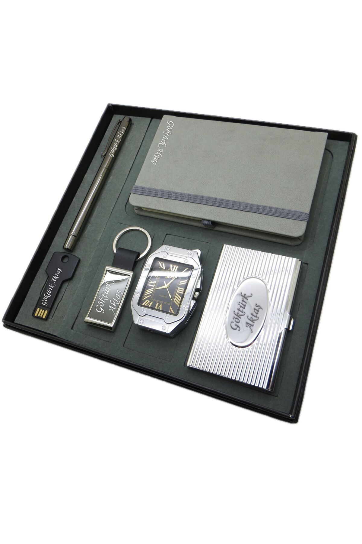 Signator ® Luna | İsme Özel Set - Saatli Çakmak + Not Defteri + Anahtarlık + 32 Gb. Usb Bellek + Ka