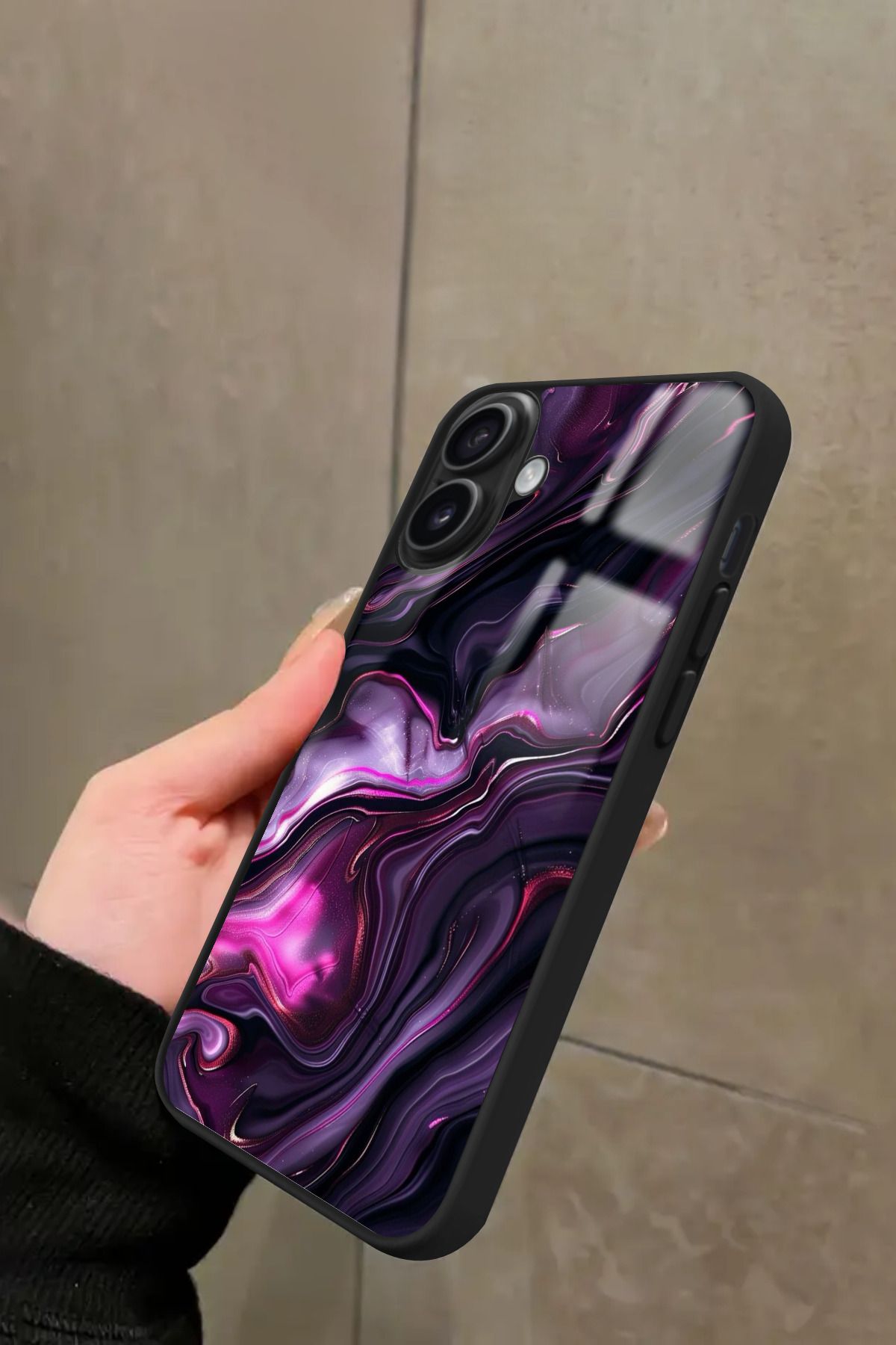 Snacase iPhone 16 Plus Uyumlu Mor Mermer Tasarımlı Glossy Premium Kılıf