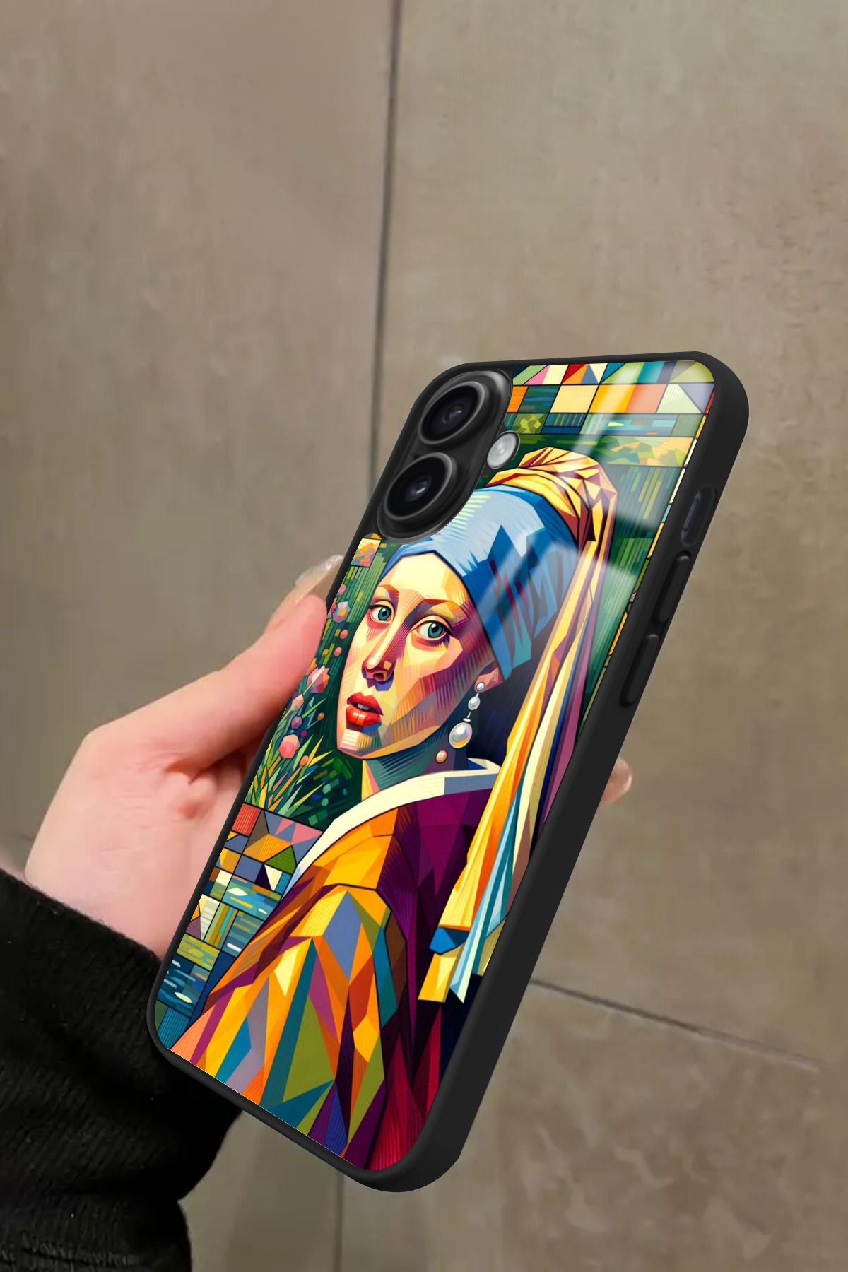 Snacase iPhone 16 Uyumlu İnci Küpeli Kız Tablo Tasarımlı Glossy Premium Kılıf