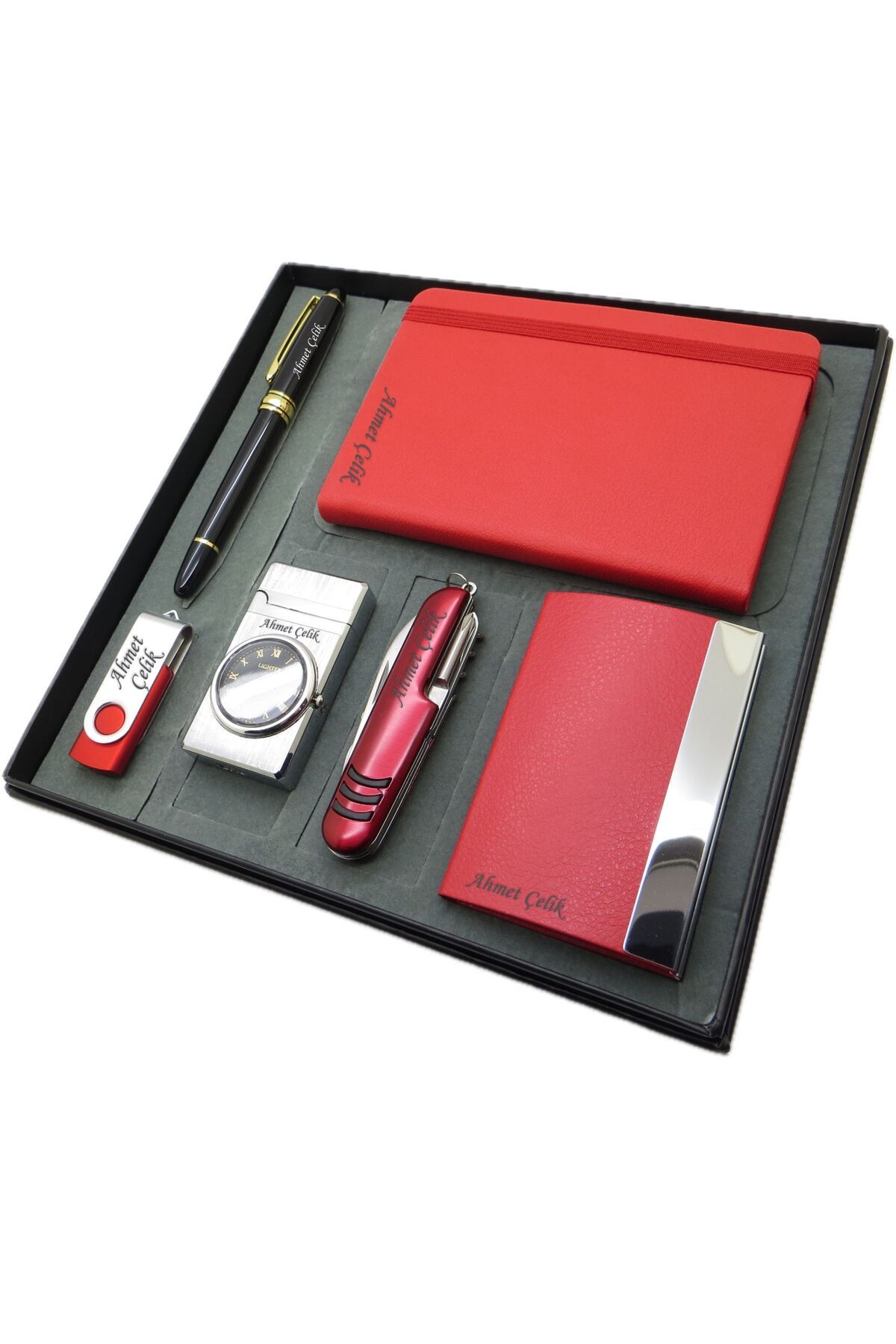 Signator ® Felis | İsme Özel Set - 32 Gb. Usb Bellek + Saatli Çakmak + Not defteri + Çakı + Kalem v