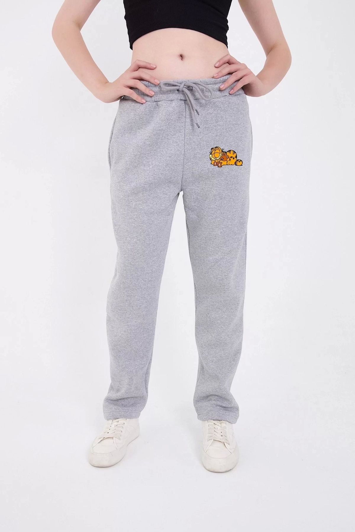 BÜŞRA TEZEL MODA Üç İplik Baskılı Eşofman Pantolon - Gri