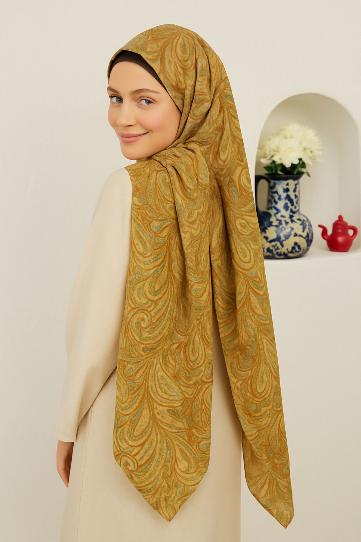 modestoscarfs ETNİCUAL ŞAL FISTIK YEŞİLİ