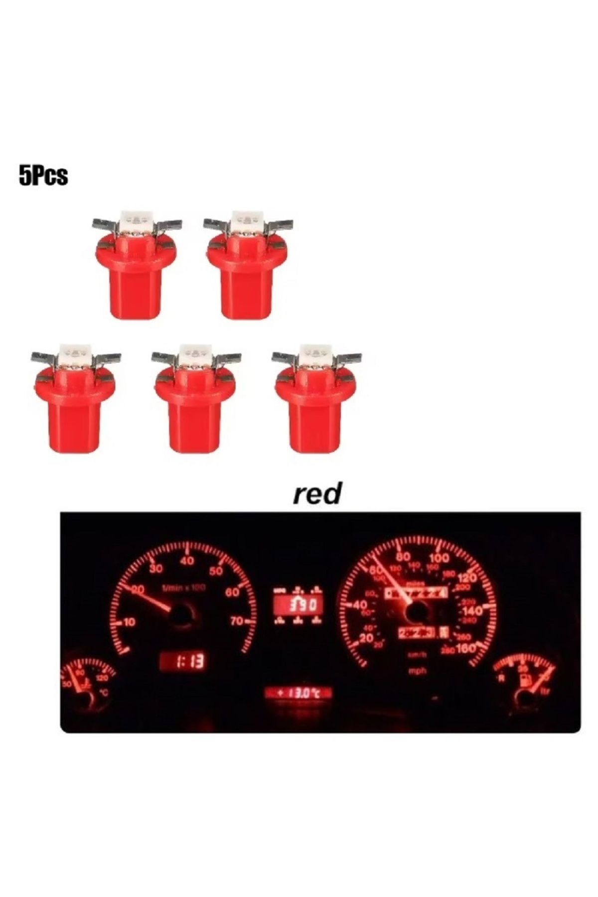 orco ( 5 X ADET ) 1 SET DUYLU DİPSİZ AMPUL T5 B8.5D MODEL LED 1.2W KIRMIZI (T5 B8.5D RED)