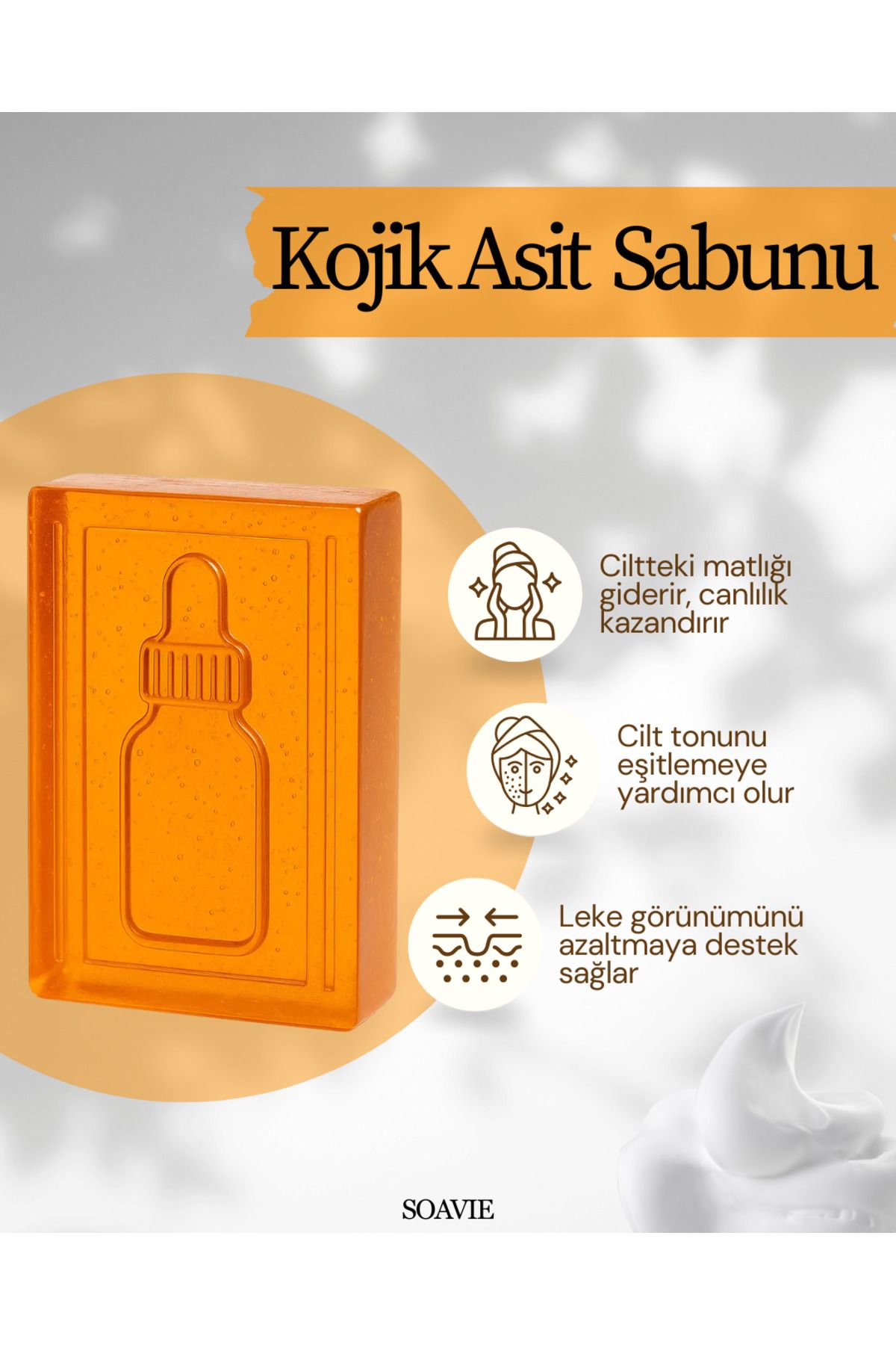 SOAVİE %100 Doğal Kojik Asit Sabunu – Leke, Akne ve Güneş İzi Karşıtı Etki