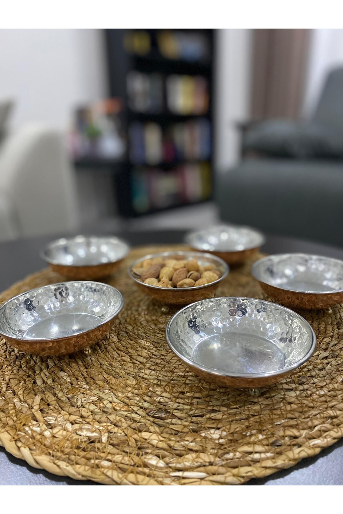 Layla Copper 6'lı Ayaklı Bakır Çerezlik-Kahvaltılık-Reçellik-Sunumluk Set (9 cm x 3,5 cm)
