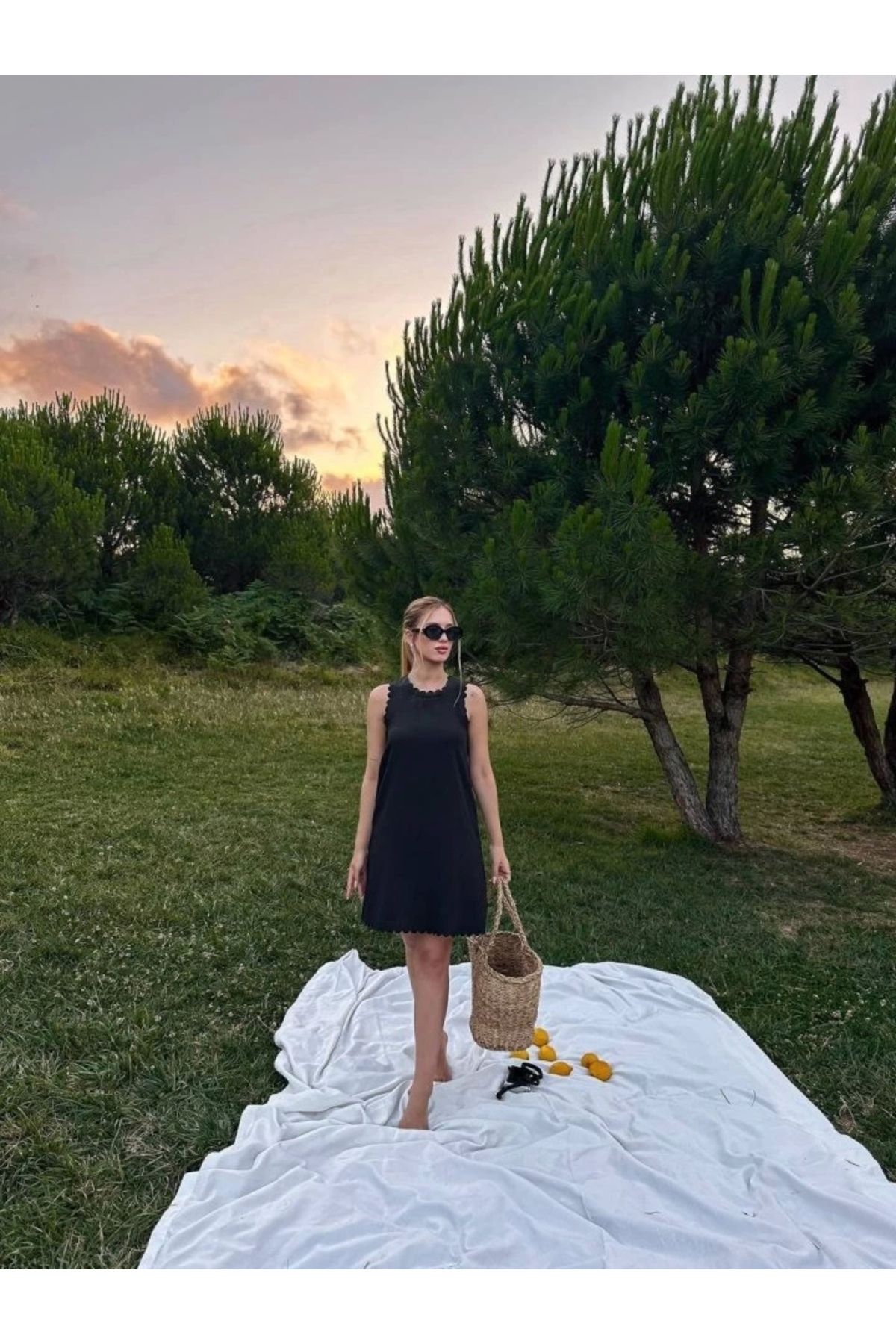 Butik Kadın Keten Kumaş Kolsuz Mini Boy Elbise