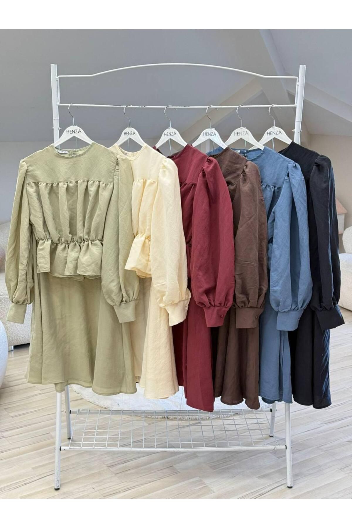 Miraydın Butik Kadın Büzgülü Gömlek Etek Takım M41355 - Küf Yeşili