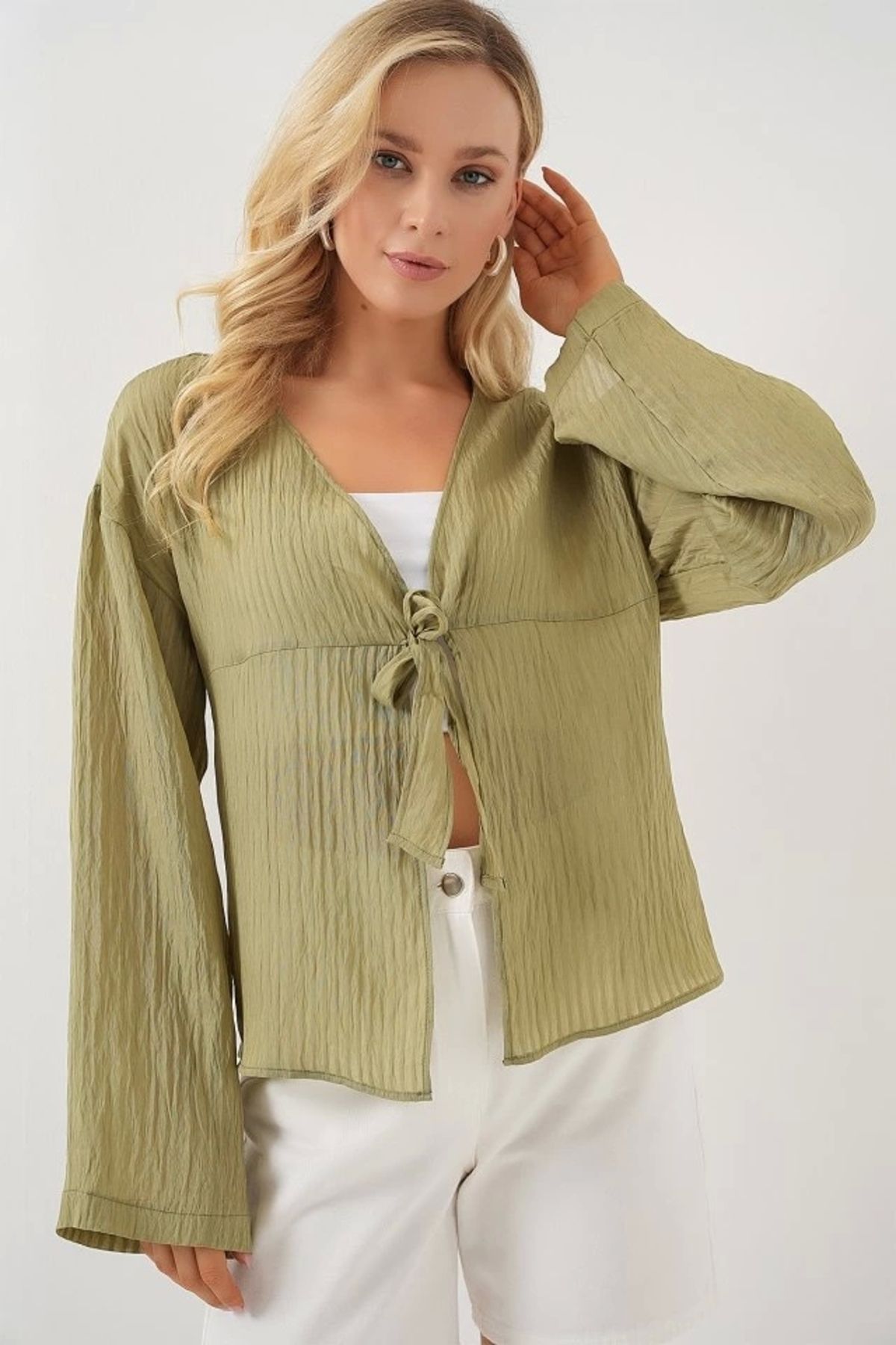 Butik Önü Bağcıklı Bluz 952 - Çağla