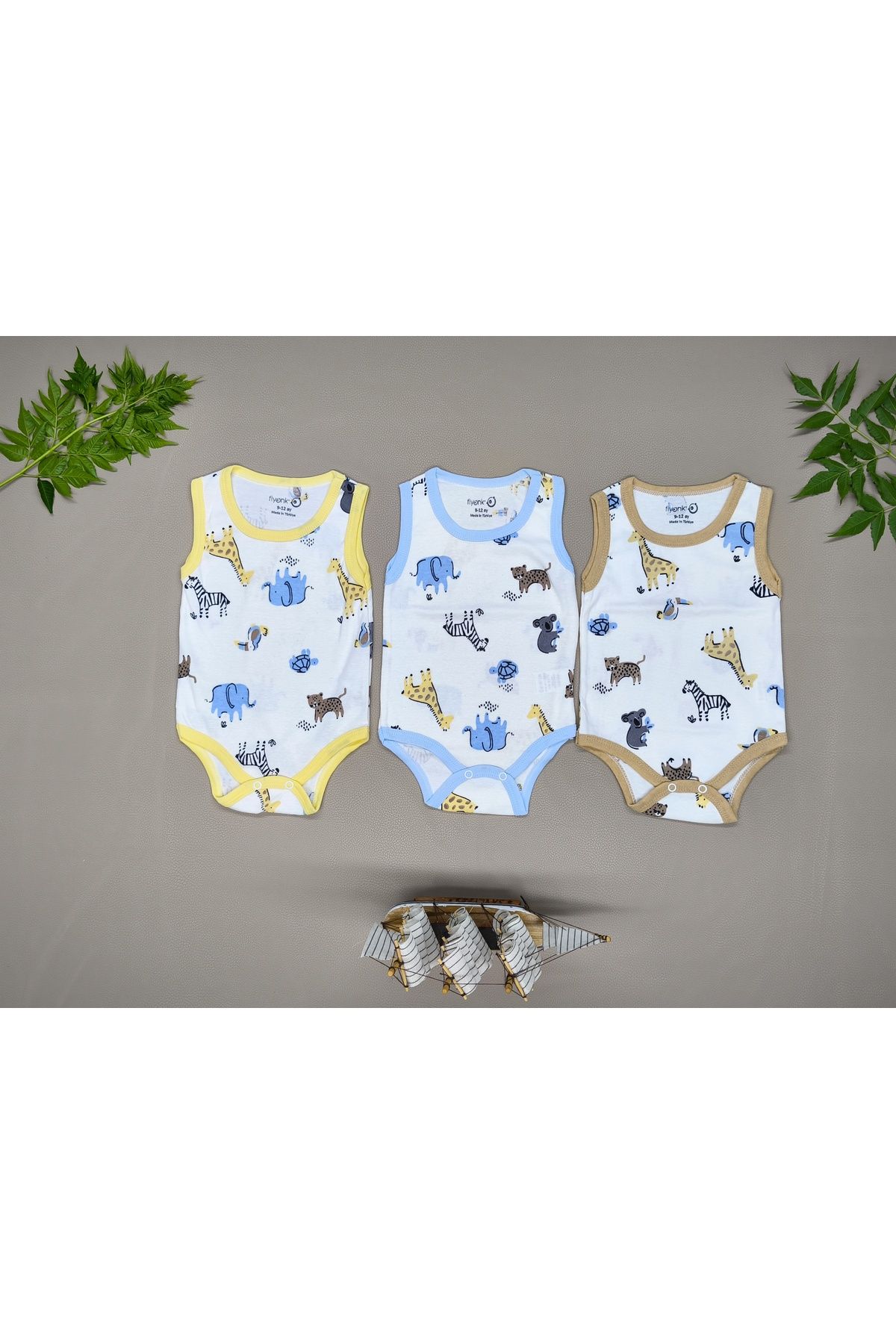 FİYONK 3LÜ PAMUKLU DESENLİ ERKEK BEBEK ÇITÇITLI ATLET BODY
