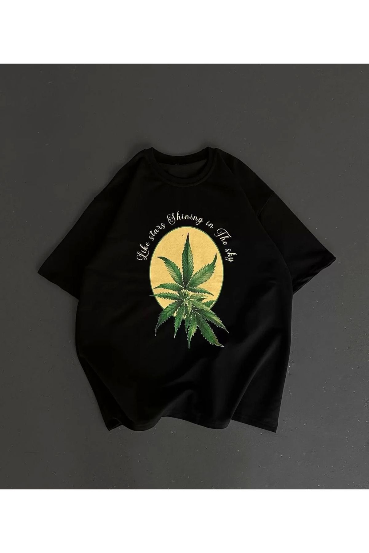 BÜŞRA TEZEL MODA Ön ve Arka Baskılı Oversize Bisiklet Yaka T-shirt- Siyah
