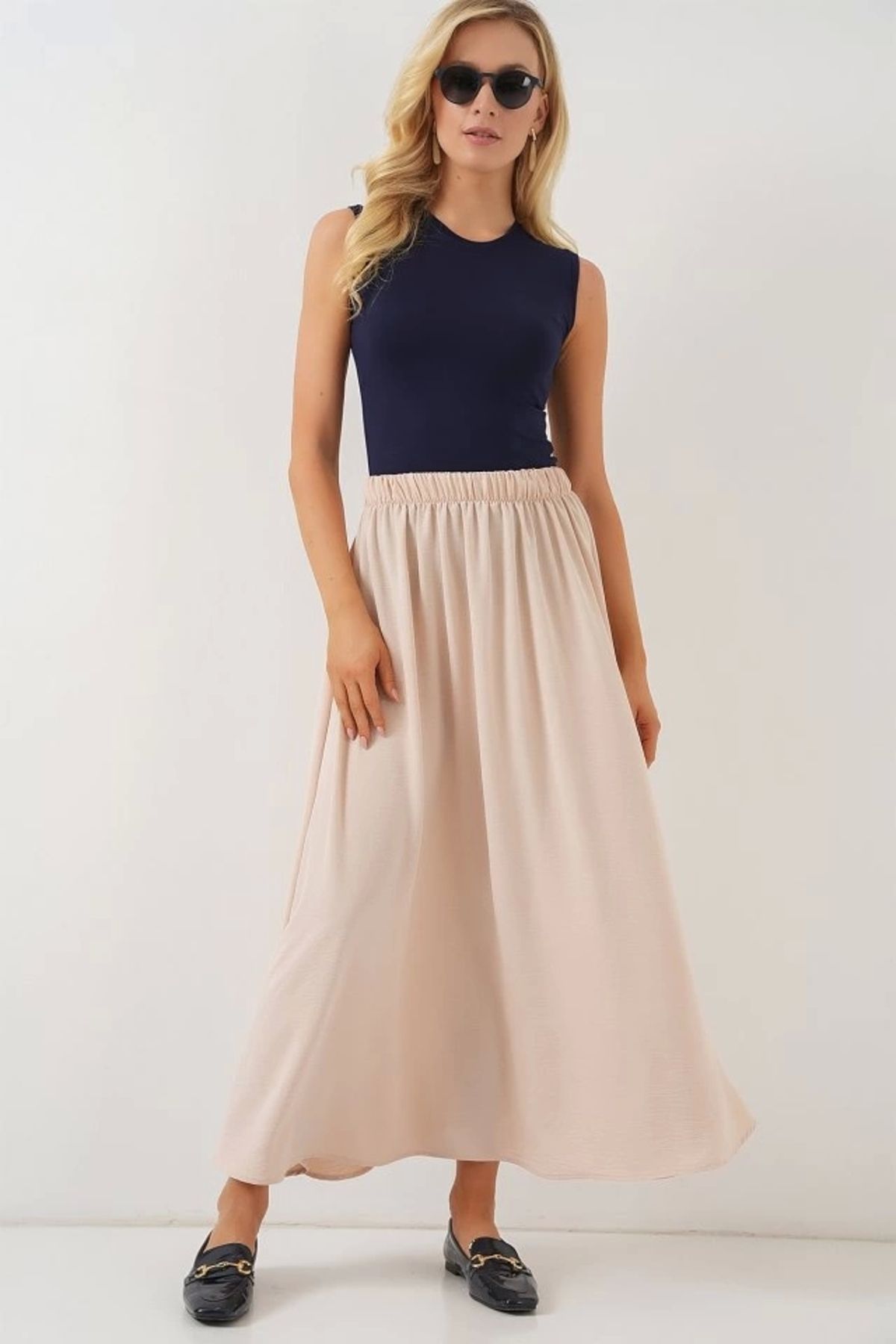 Butik Uzun Ayrobin Etek 8050 - Bej
