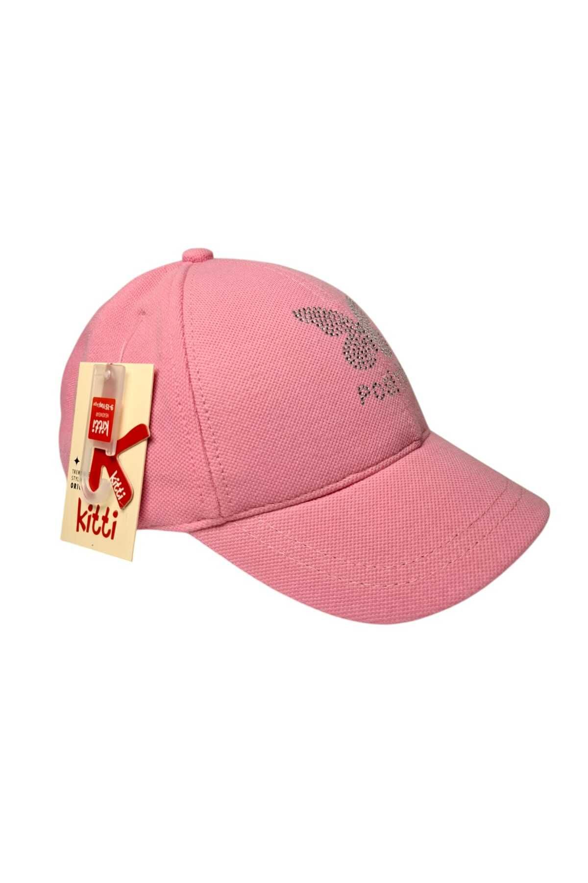 Kitti Spteks Kitti 9-15 Yaş Kız Garson Pembe Renk Kelebek Baskı Mevsimlik Şapka