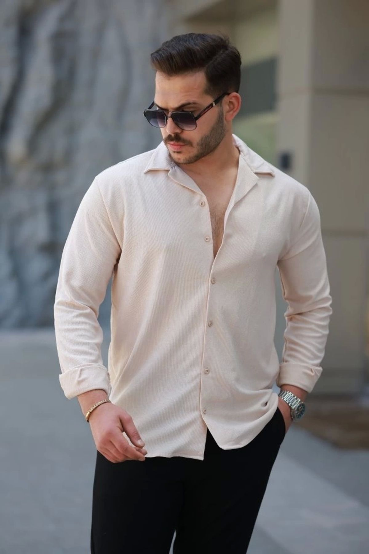 Butik Erkek Kadife Dokulu Uzun Kollu Gömlek