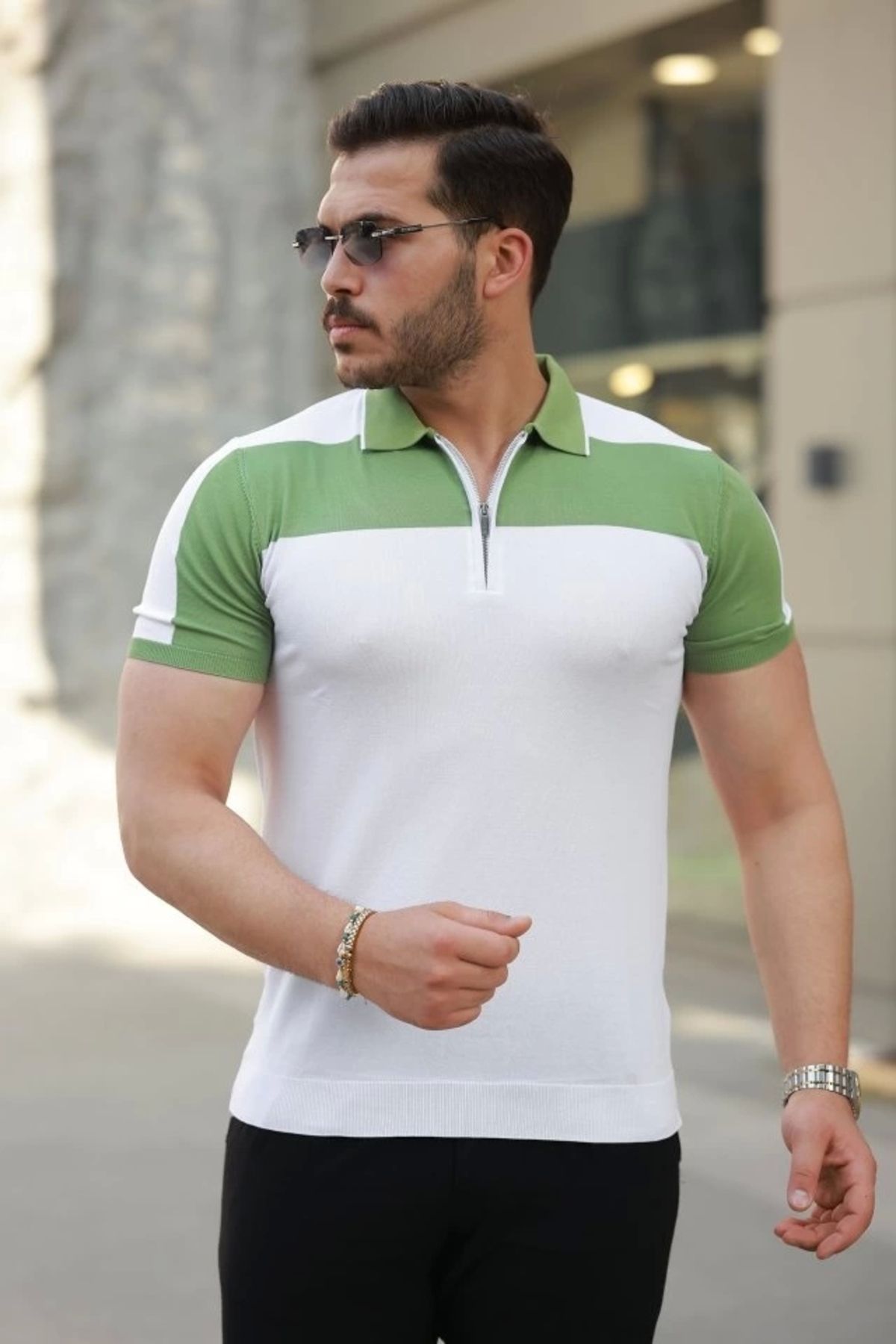 Butik Erkek Fermuar Yakalı Kısa Kollu Tişört