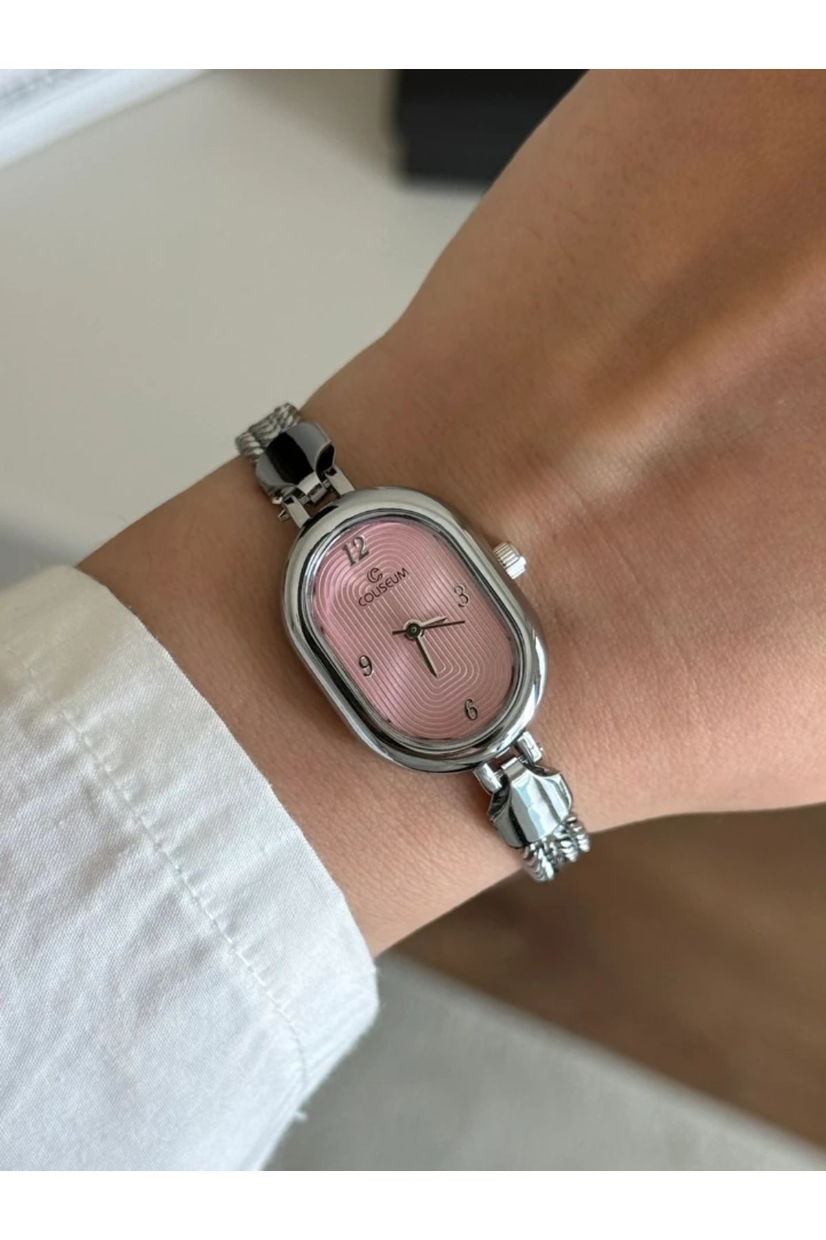RoseandRoses Nostel Örgü Zincir Kordon Minimal Kadın Kol Saati Gümüş (Pembe Kadran)