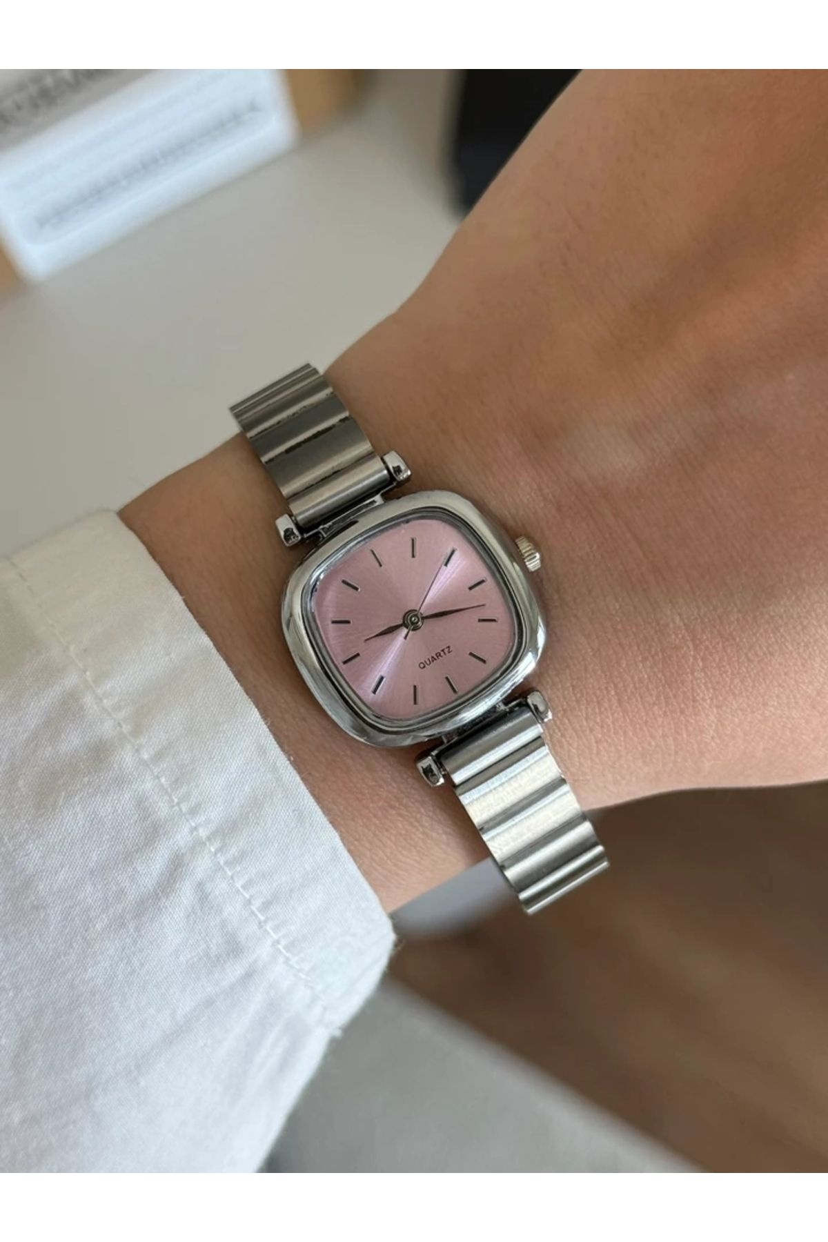 RoseandRoses Paul Minimal Blok Kordon Kadın Kol Saati Gümüş (Pembe Kadran)