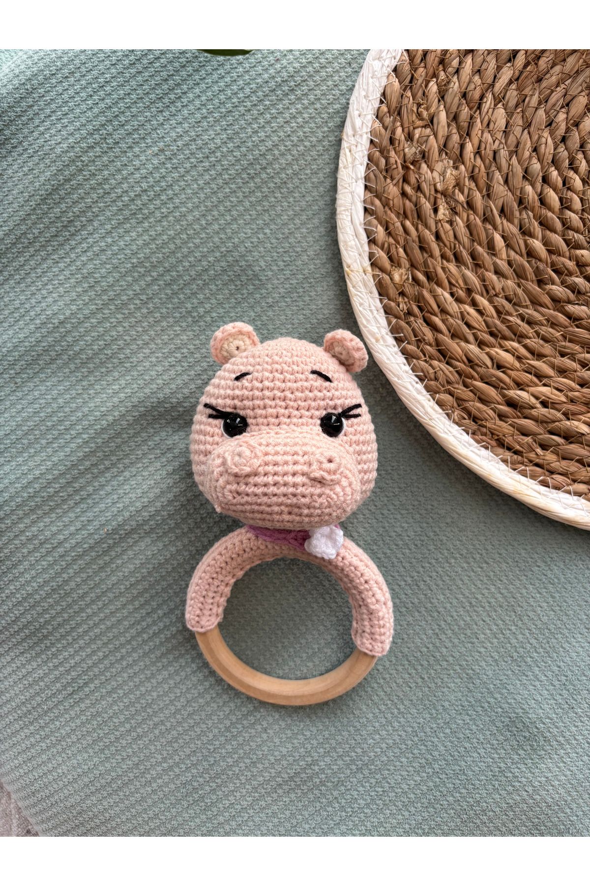 Aia&Co Amigurumi Sevimli Hipopotam Çıngırak Ve Diş Kaşıyıcı Organik Örgü Oyuncak