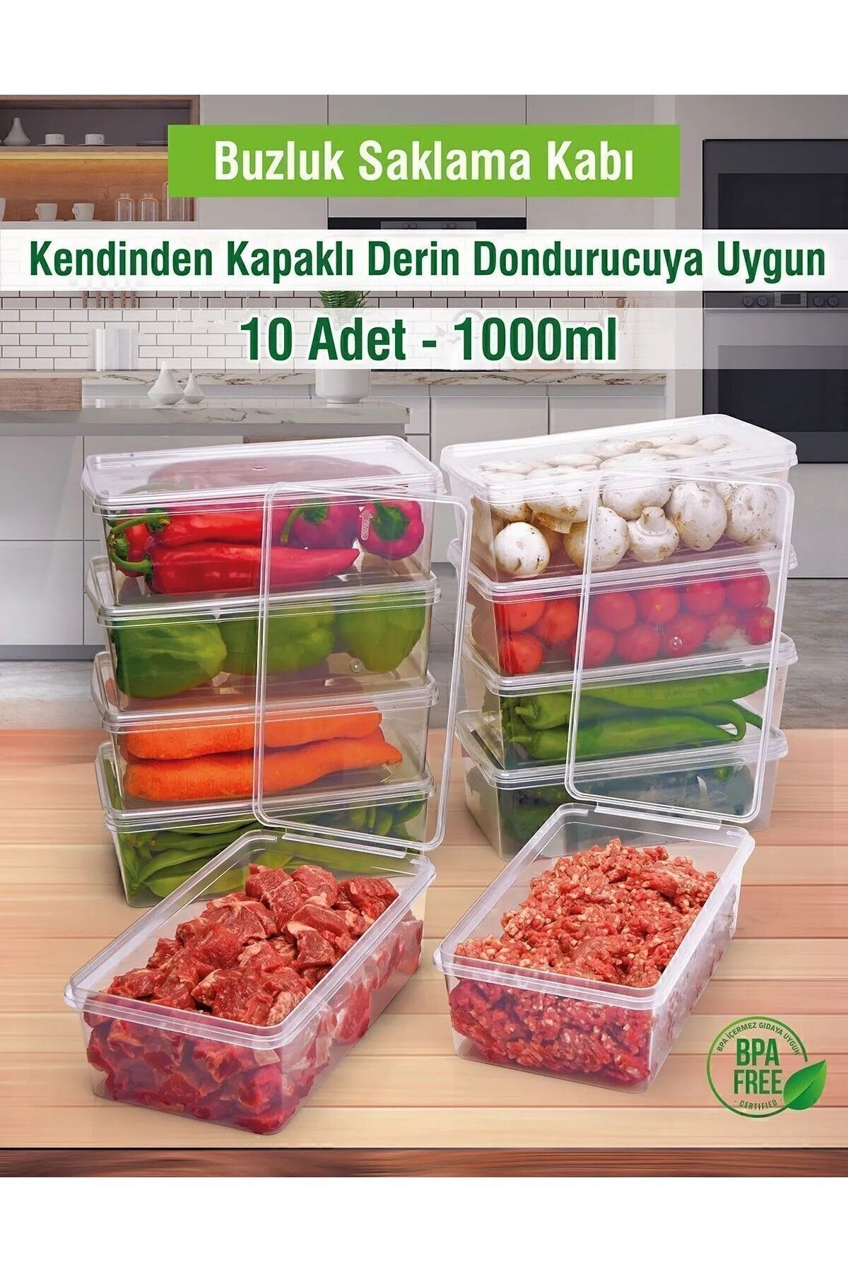 Guria Store 10 Adet 1 Lt. Kendinden Kapaklı Derin Dondurucuya Uygun Saklama Kabı Düzenleyici