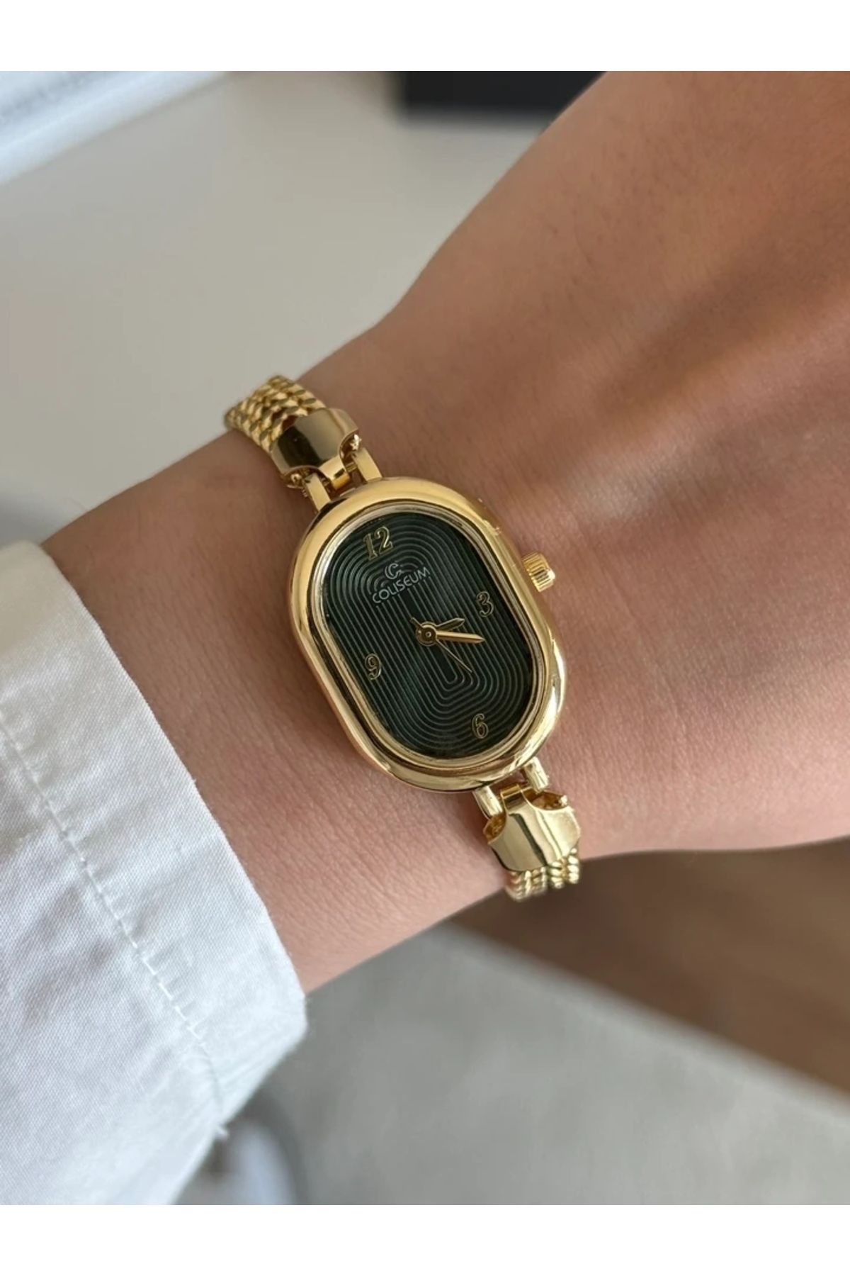 RoseandRoses Nostel Örgü Zincir Kordon Minimal Kadın Kol Saati Gold (Yeşil Kadran)