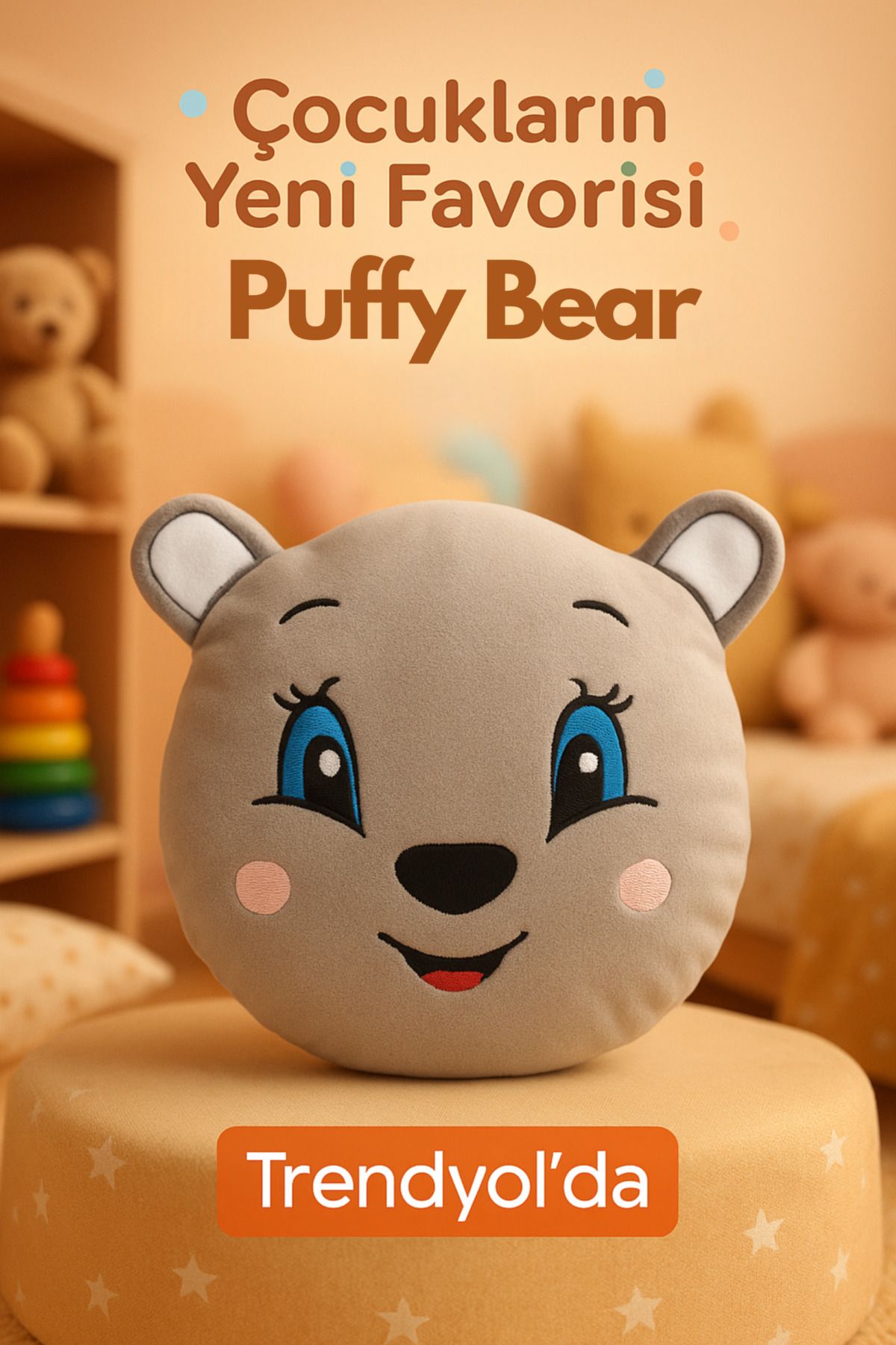 HUA Puffy Bear Peluş Yastık - Eğlenceli Peluş Oyuncak - Sevimli Tasarım - 30 cm