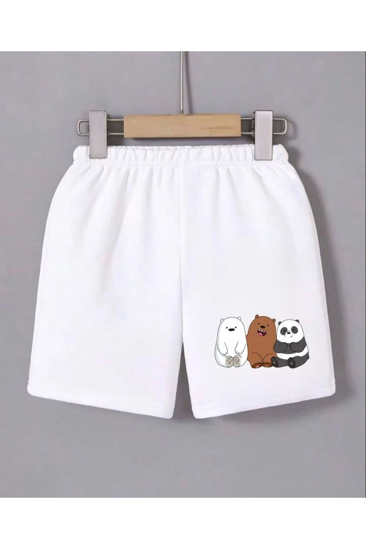 BÜŞRA TEZEL MODA Kadın Beli Lastikli Baskılı Mini Şort - Beyaz