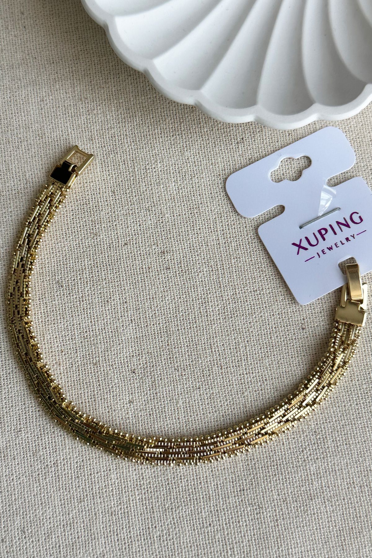 Modacaprea Xuping 14K 19cm Örme Model Kadın Bileklik – Altın Renk | Kararmaz Şık Xuping Takı