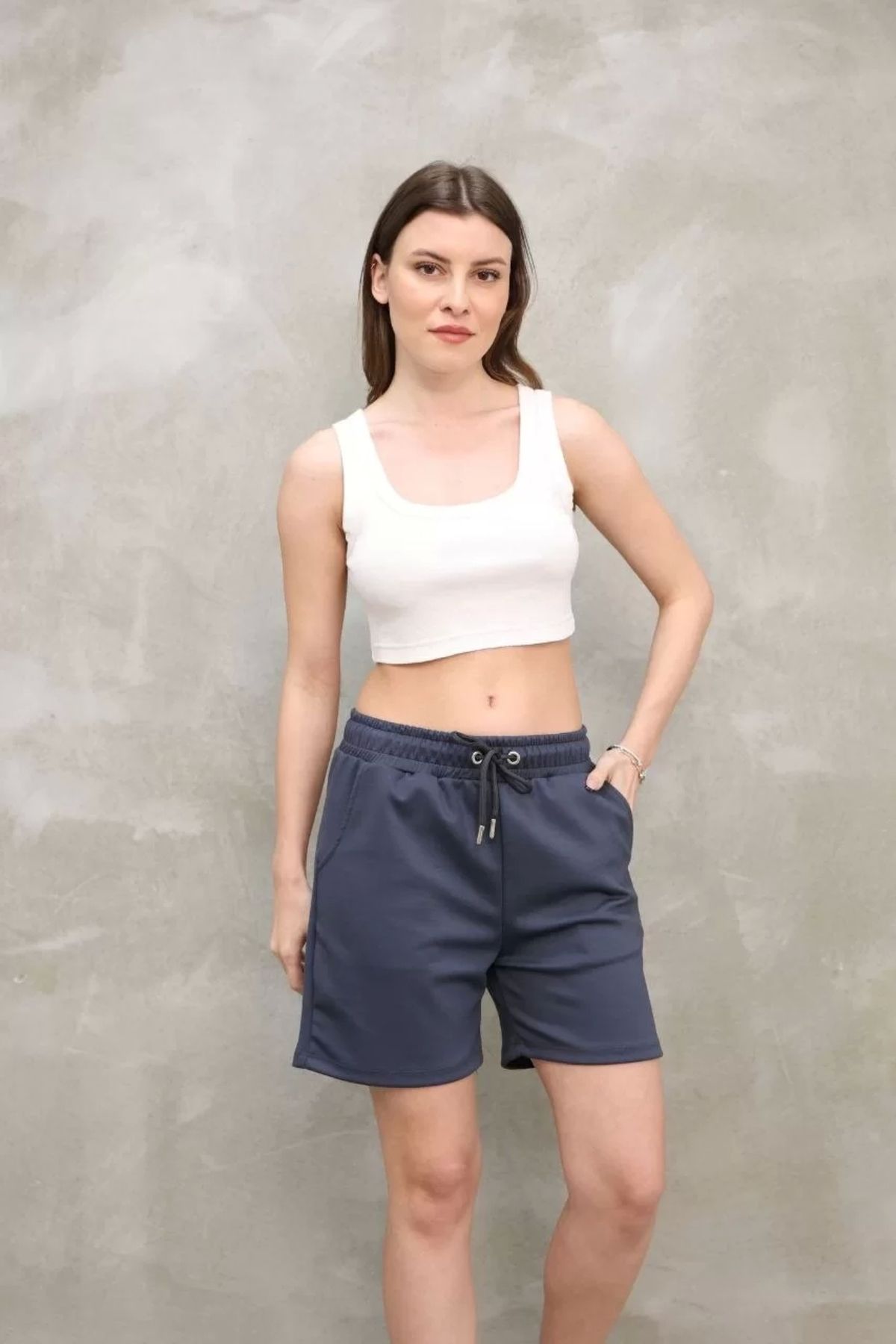 BÜŞRA TEZEL MODA Osy Modal Yumuşak dokulu Kumaş Kadın Kısa Şort - Antrasit